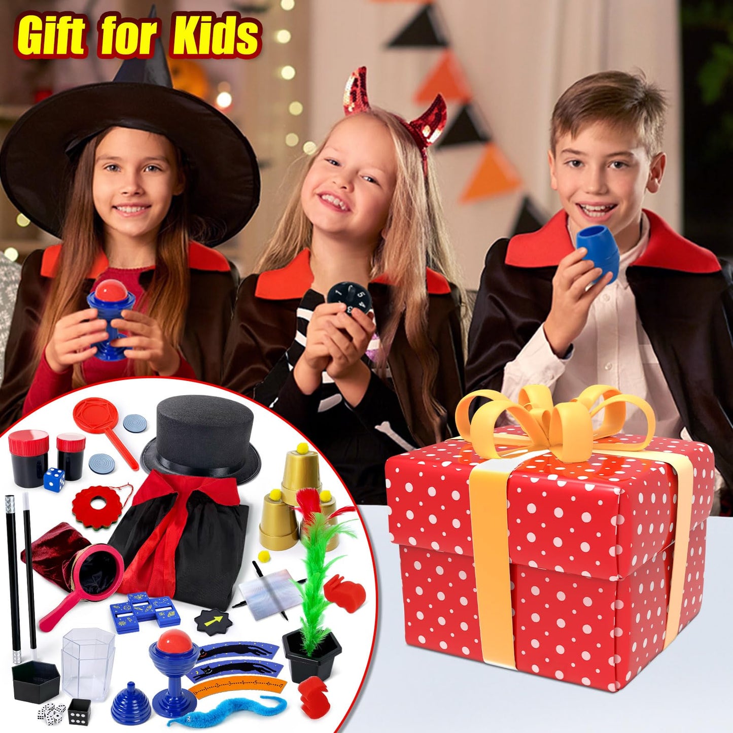 PATIFEED Kids Magic Kit, Magician Costume for Pretend Play, Magic Set with Instructions for Each Trick for Kids Ages 6 7 8 9 10 11 12