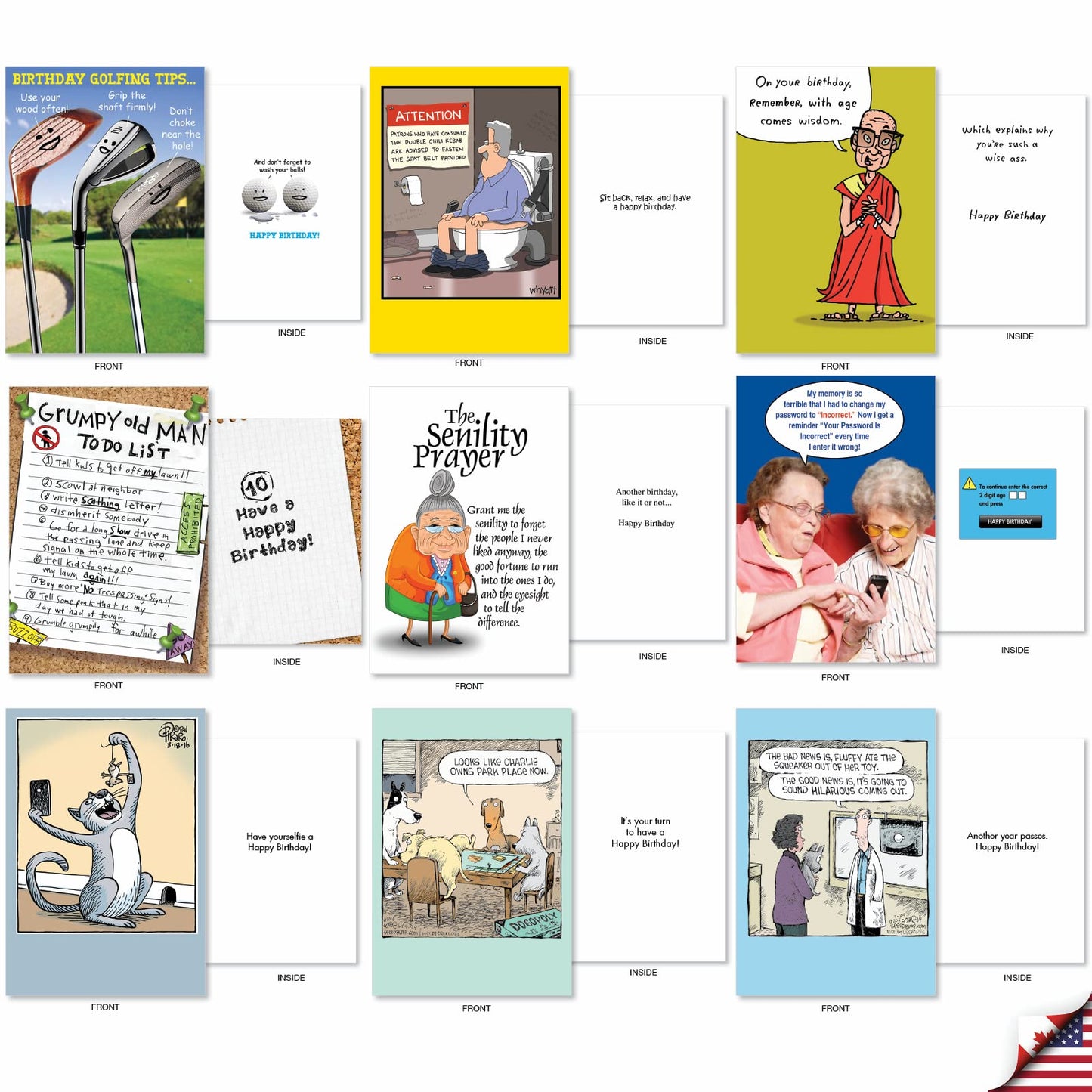 NobleWorks - Variety Pack of 36 Assorted Funny Birthday Greeting Cards Bulk Box Set w/Envelopes, Edgy Adult Humor BDay Pack for Men, Women, Friend - Birthday Favorites Collection AC2911BDG-B1x36