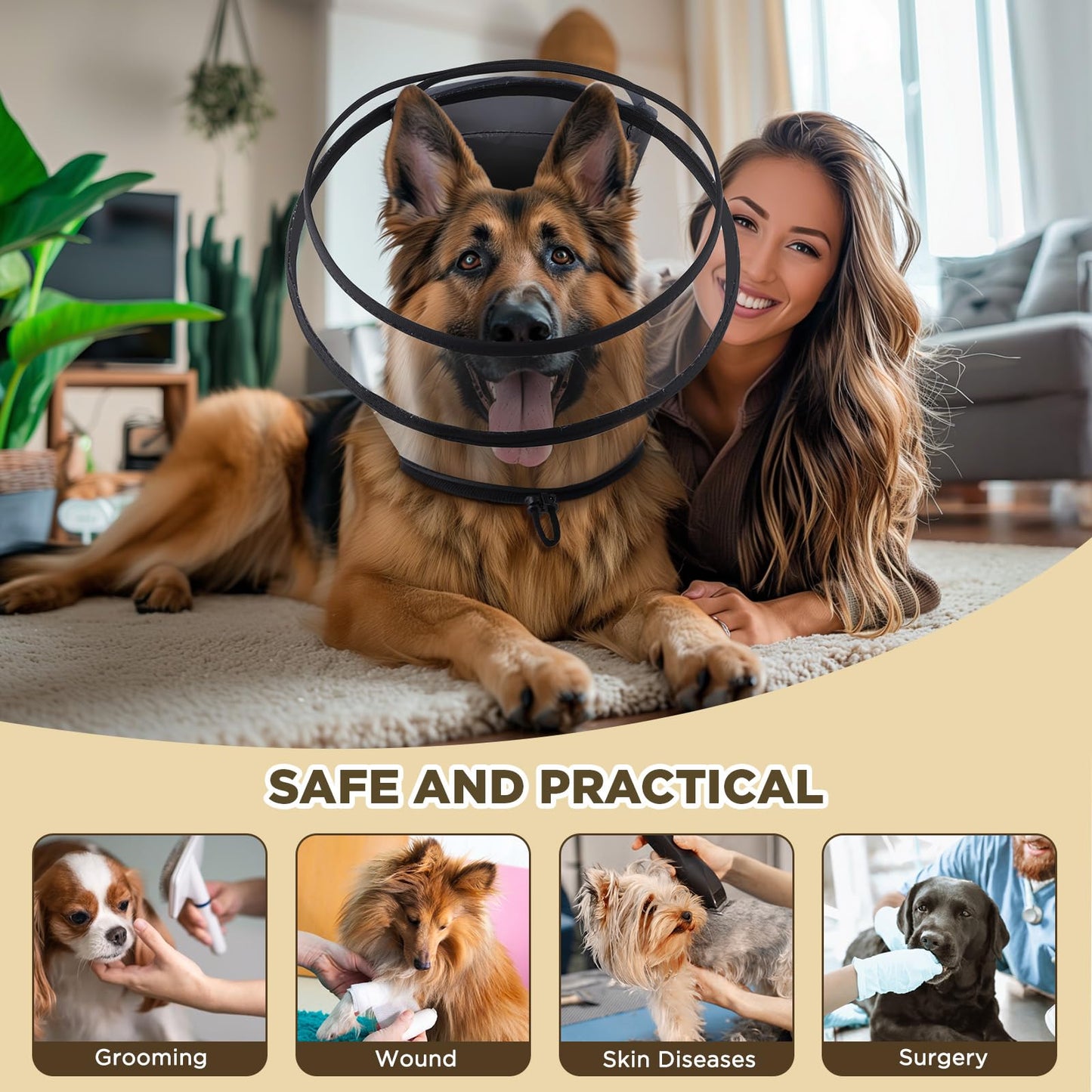 BONTHEE Dog Cone Collar for After Surgery,Transparent Dog Cones Alternative for Small Large Medium Size Dogs,Adjustable Depth Pet Recovery Collars,Elizabethan Collar for Dogs Stop Licking Wound(XXL)