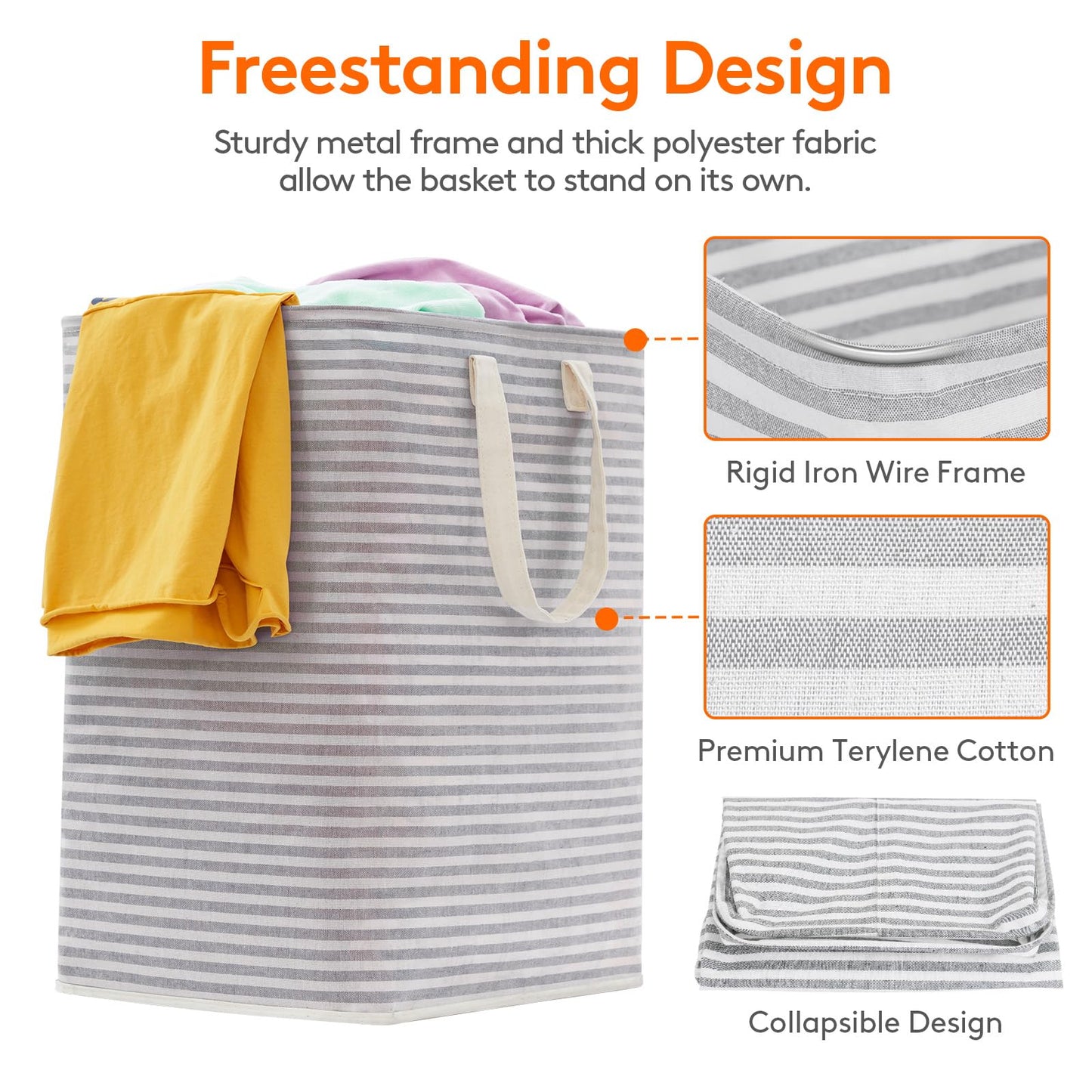Lifewit 2-Pack 90L Freestanding Laundry Hamper, Large Collapsible Laundry Baskets with Easy Carry Extended Handles, Waterproof Clothes Hamper in Bedroom, Bathroom, Laundry Room, College Dorm, Grey