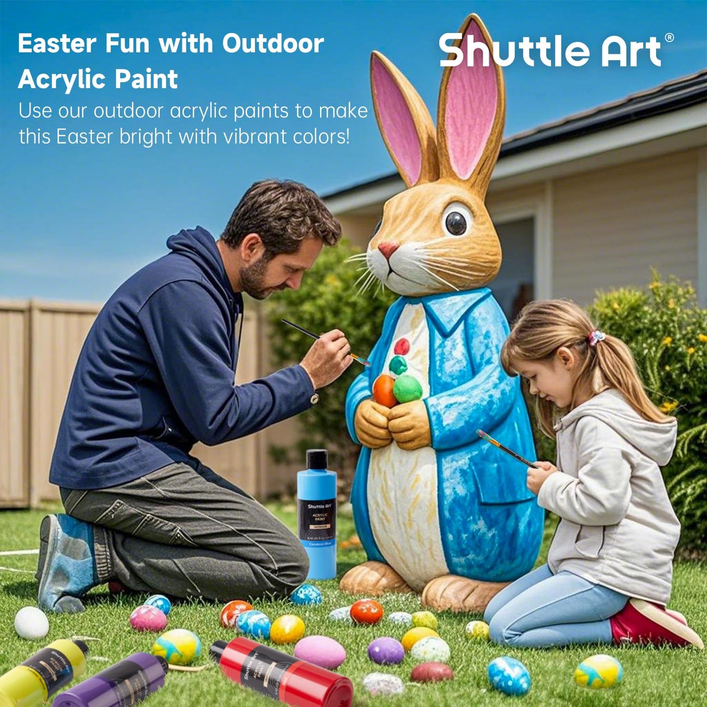 Shuttle Art Outdoor Acrylic Paint Set, 12 Colors Waterproof Paint, 8.45oz/250ml Large Bottles, Rich Pigmented Bulk Painting Supplies for Artists, Beginners on Rocks, Wood, Wall and Garden Statues