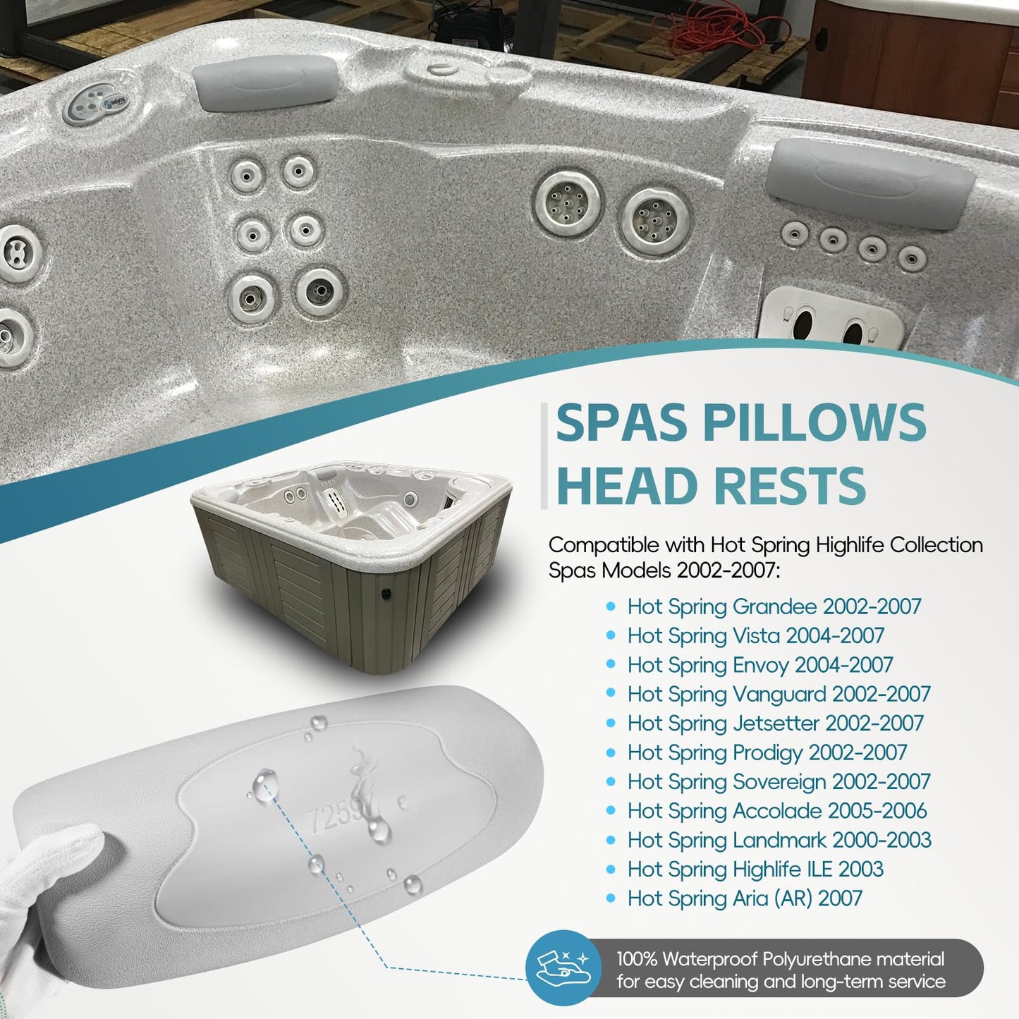 Sunluway 72597 Hot Tub Head Rest Pillows- 4 Pack