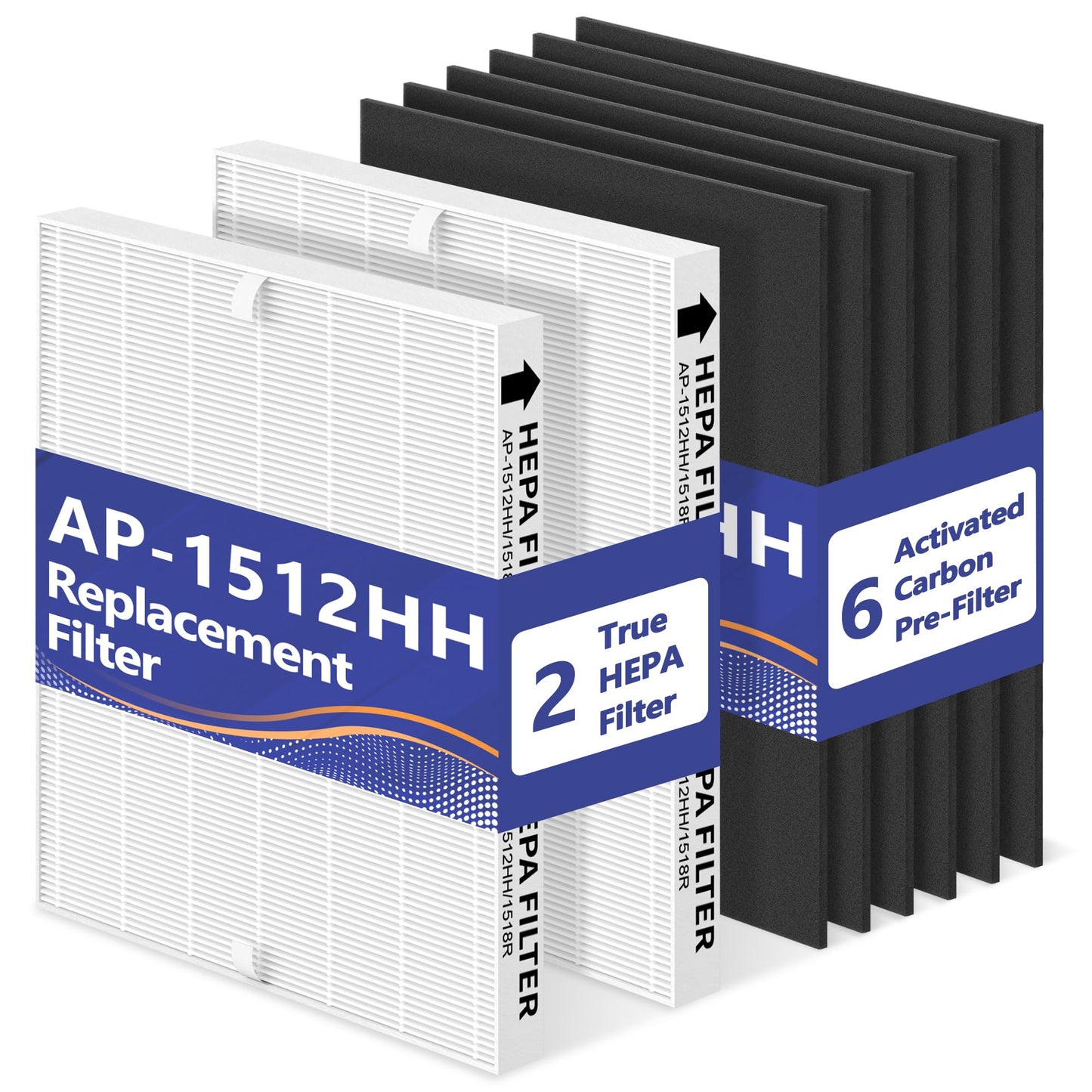 SAKEGDYA P-1512HH-FP AP-1512HH Replacement Filter Set, Compatible with Coway Airmega AP-1512HH Air Purifier and 200M Air Purifier, Compared to Part # 3304899, 2 True HEPA + 6 Carbon Pre-Filters