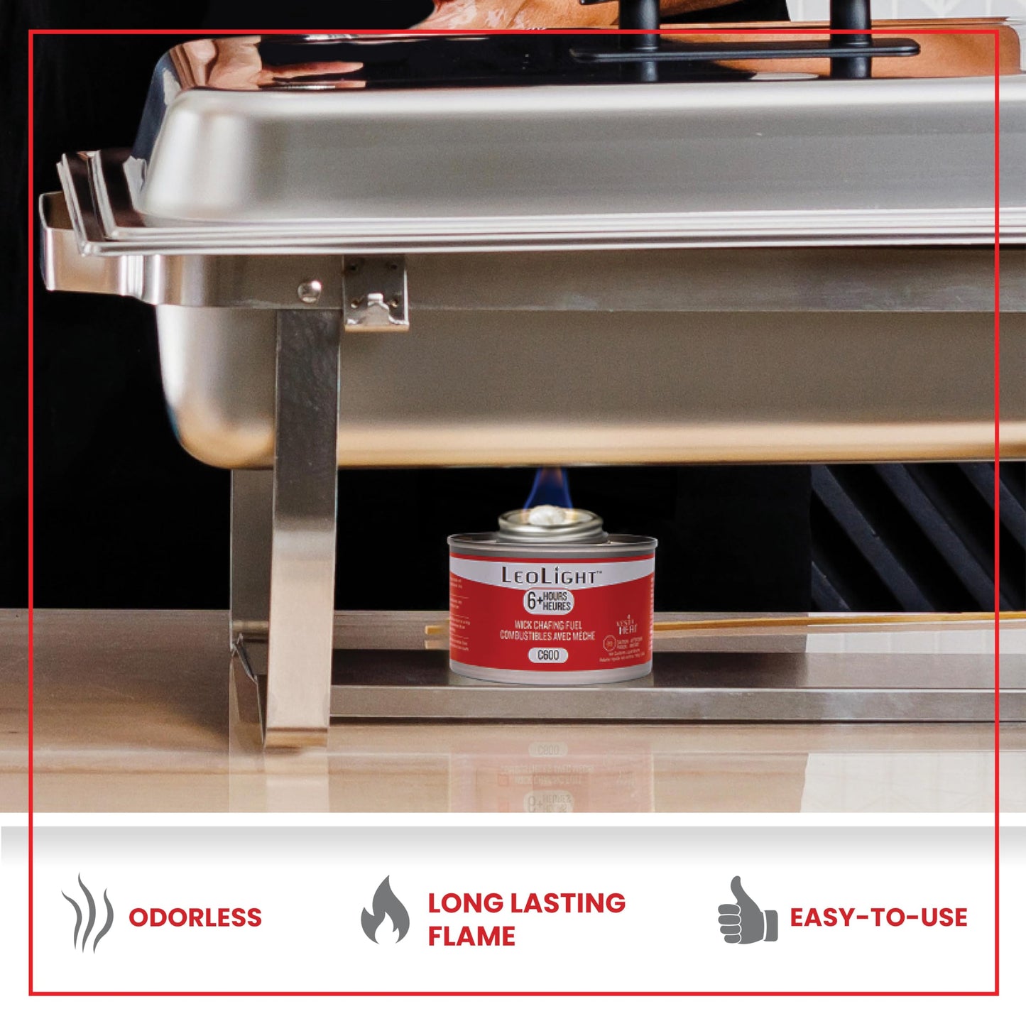 6 Pack Chafing Fuel 6 Hour Burn – Odorless, Smokeless & Spill-Proof Wick, 7.8oz Food Warmer Fuel for Chafing Dish Buffet Set & Catering Use, LeoLight
