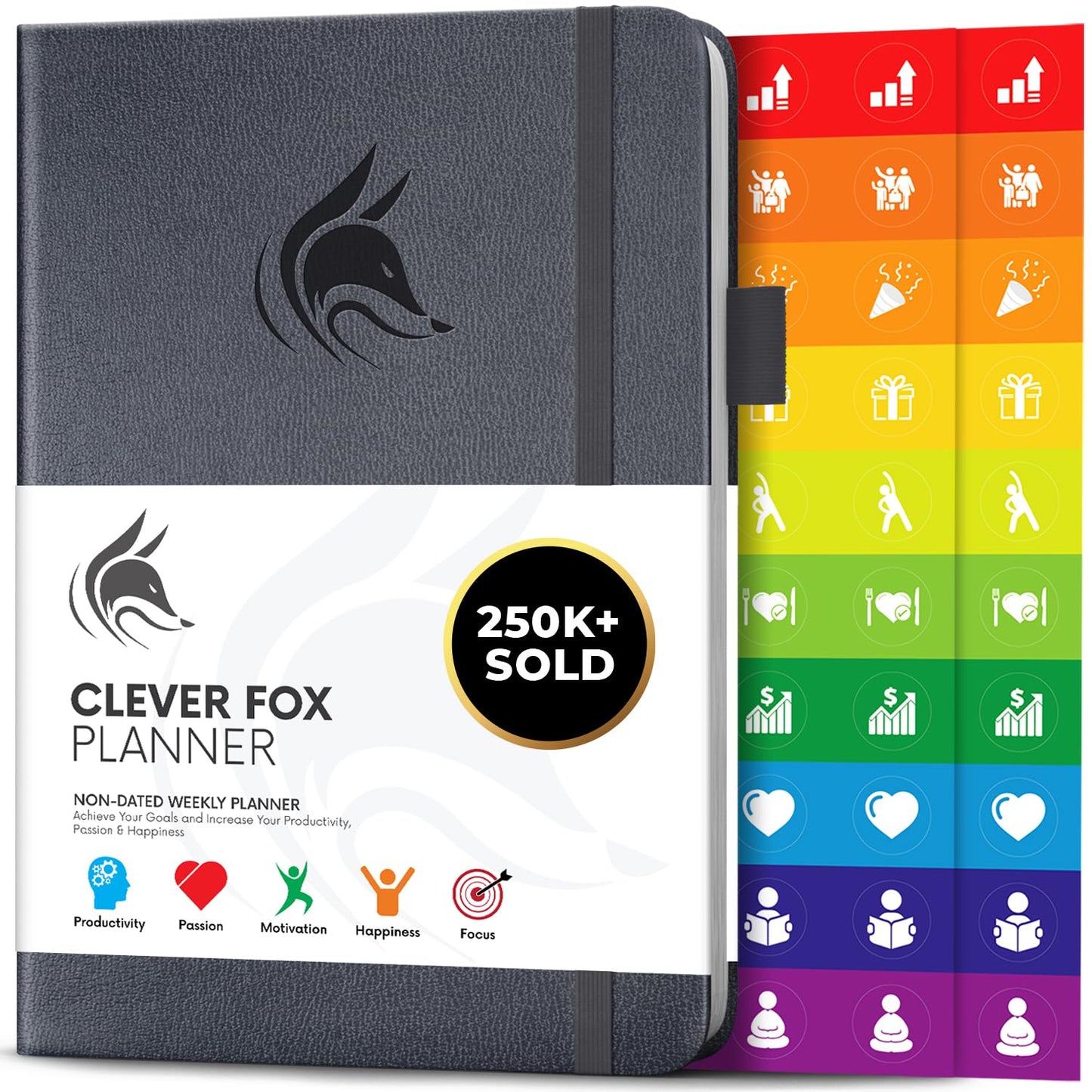 Clever Fox Planner – Weekly & Monthly Planner to Increase Productivity, Time Management and Hit Your Goals – Organizer, Gratitude Journal – Undated, Start Anytime, A5, Lasts 1 Year, Silver Black (Weekly)