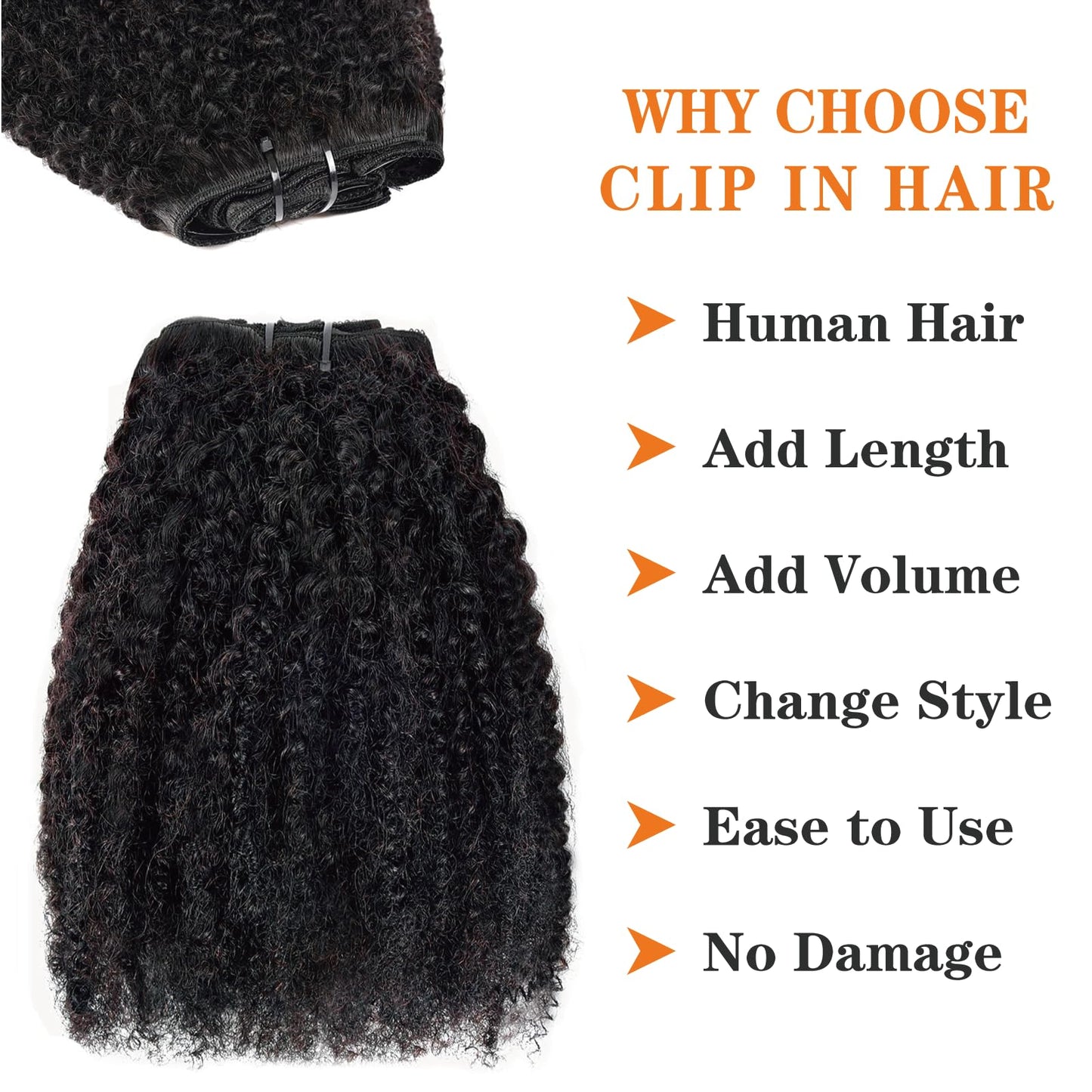 Yacurcur Afro Kinky Curly Clip ins 4C Clip ins Human Hair 8pcs 120g/set 10A Brazilian Virgin Hair Curly Clip in Hair Extensions Natural Black 12 Inch