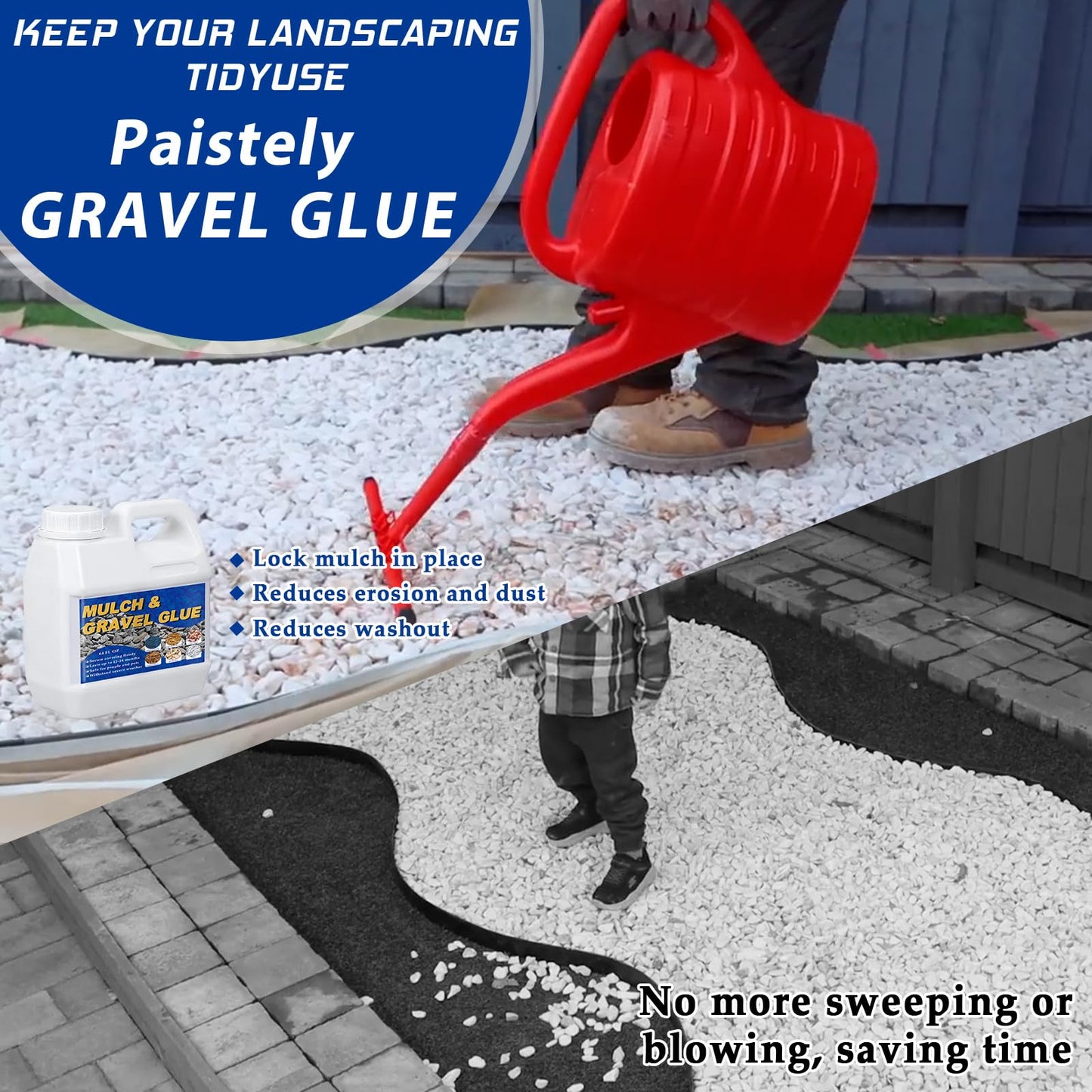 64OZ Mulch and Rock Glue for Landscaping, Fast Drying Lockdown Sticky Rock Glue, Reliable and Non-Toxic Gravel Binder for Rocks, and Pea Gravel, Lasts up to 12-24 Months