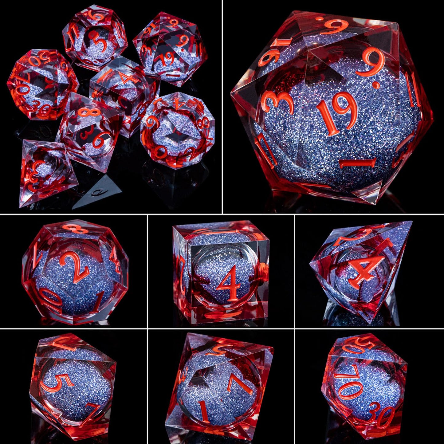 ARUOHHA Liquid Core DND Dice Set Blood Sharp Edged Dragons Dice Compatible with D&D RPG Role Playing Game, Handmade Resin Blood Red Dungeons Polyhedral Dice with Gift Box, D20 D12 D10 D8 D6 D4