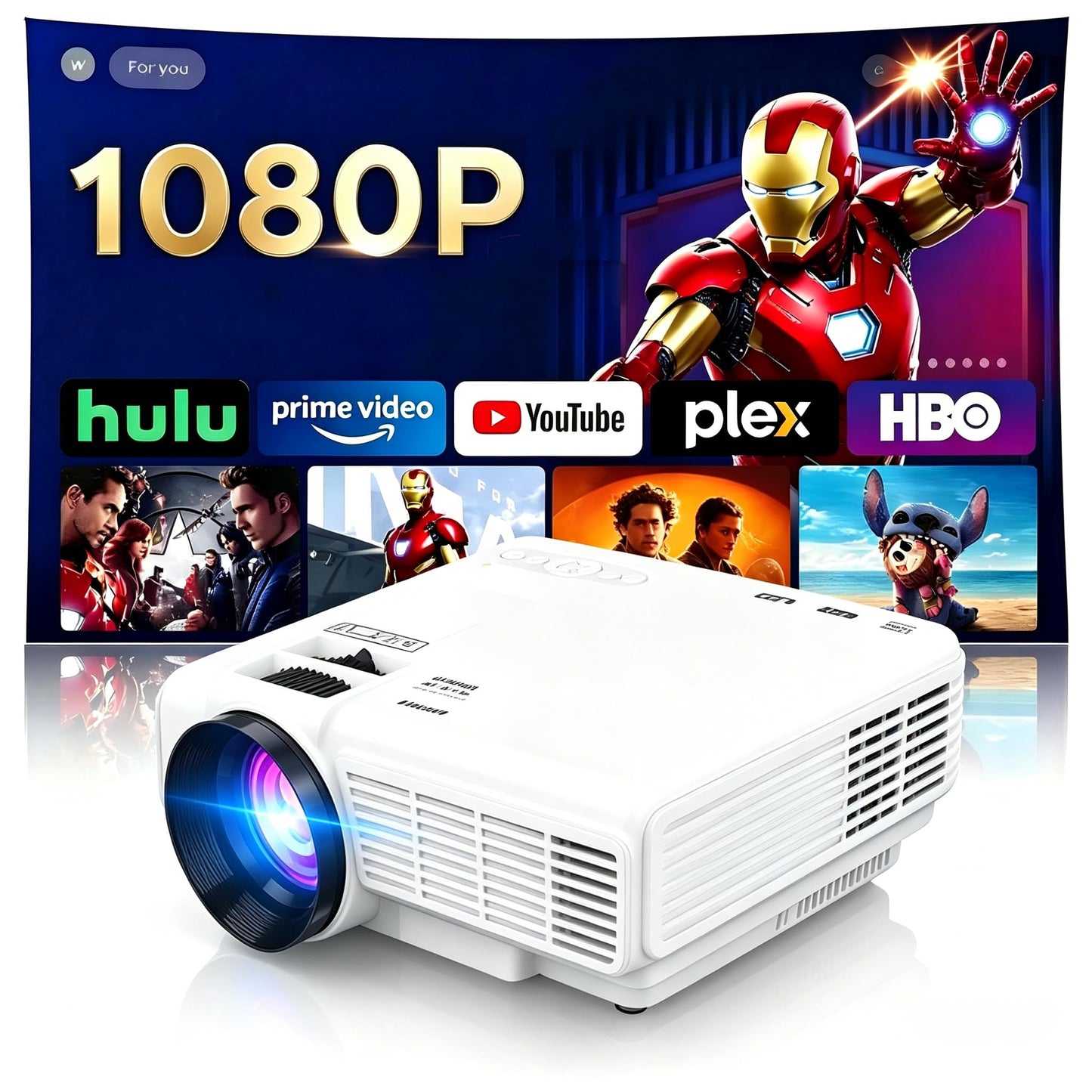 【Two-Way Bluetooth】 TMY 1080P Full HD Portable Mini Projector, Upgraded Movie Projector with Screen, Compatible with TV Stick Smartphone/HDMI/USB, Indoor & Outdoor Use