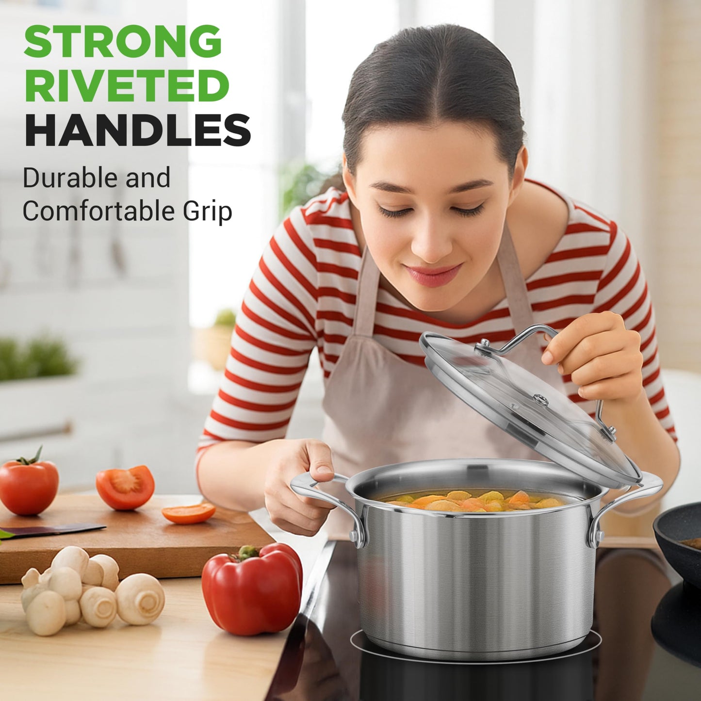 NutriChef 6-Quart Stainless Steel Stockpot – 18/8 Food Grade Heavy-Duty Induction-Compatible Pot with See-Through Lid, Ideal for Stews, Broths, Simmering & Soups, Dishwasher Safe