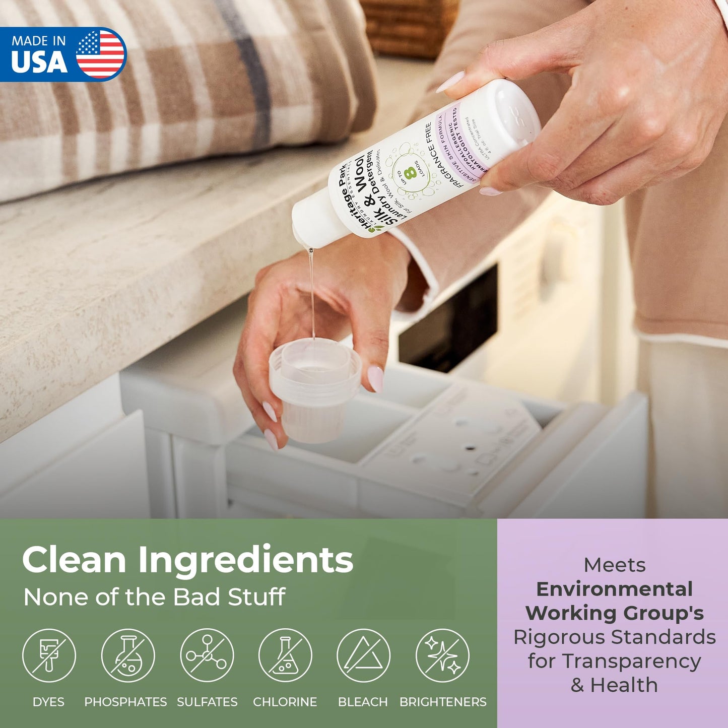 Heritage Park Silk & Wool Fragrance Free, Hypoallergenic, pH-Neutral Laundry Detergent - Dermatologist-tested, Sensitive Skin-Friendly, Enzymes-Free, Ultra Concentrated (4 fl oz Trial Size)