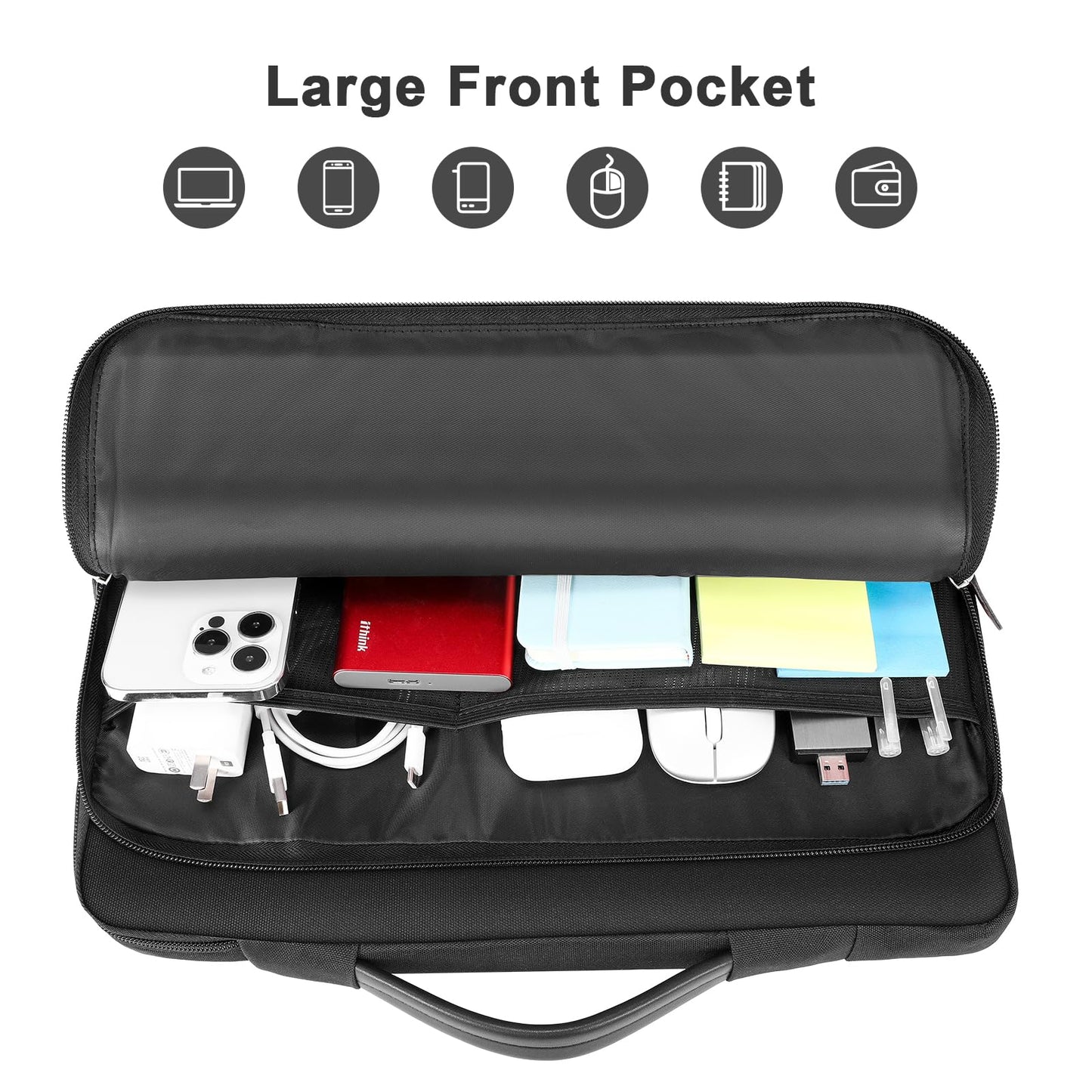 16.1/15.6 Inch Portable Monitor Case, 15.6 inch Laptop Protective Carrying Cover with PU Handle, Large Accessory Pocket and Water Resistant for Travel Monitor Bag Display Screen Sleeve, Black