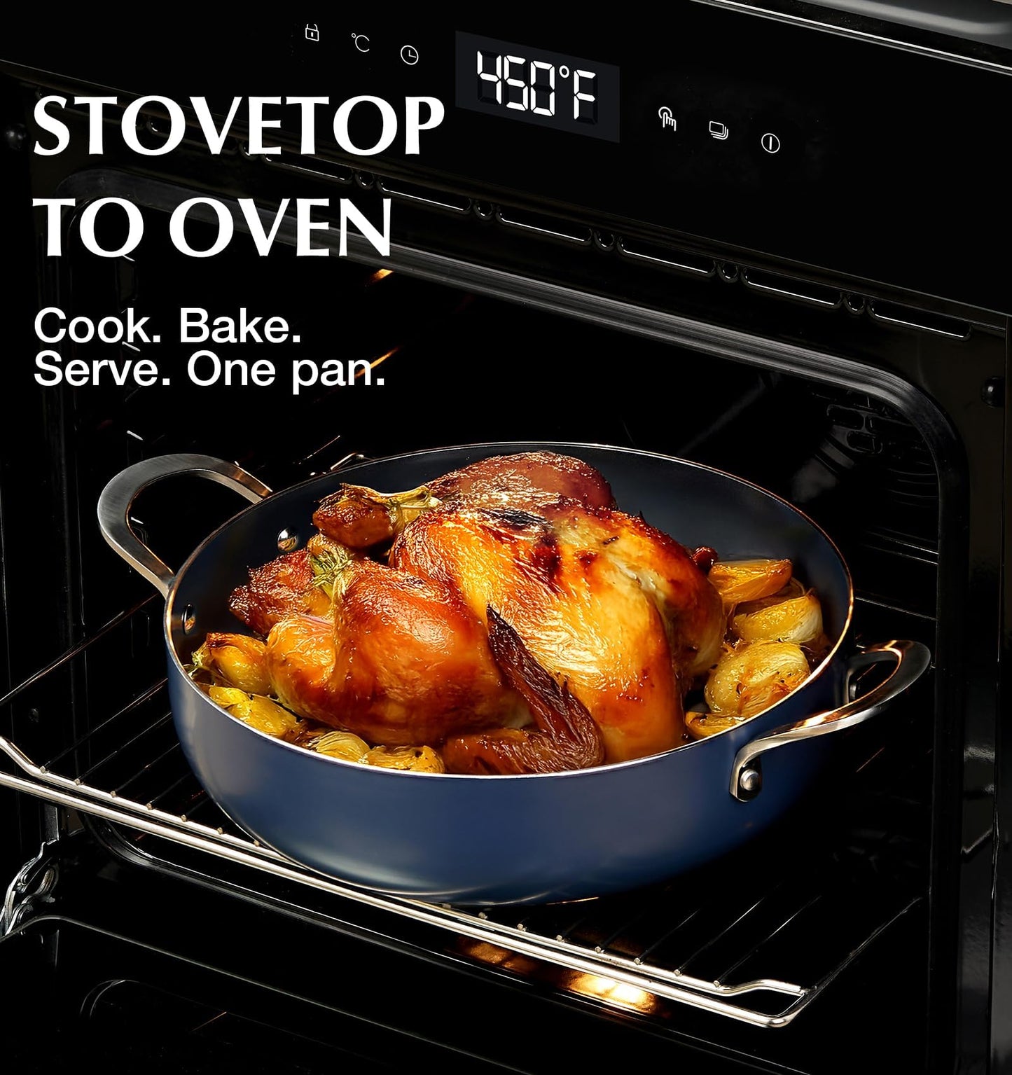 KOCH SYSTEME CS 12 Inch Nonstick Deep Frying Pan with Lid, 5.5 Quart Double Handled Saute Pan, Large Ceramic Skillet Pan, Dishwasher & Oven Safe, Induction Compatible, Toxin-Free, Blue