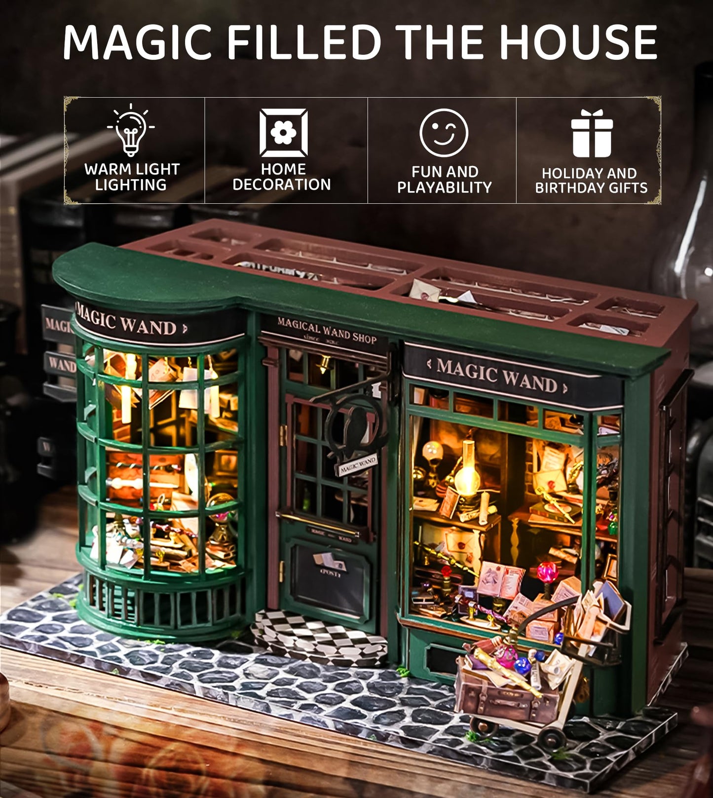 Spilay Dollhouse Miniature with Furniture,DIY Wooden Crafts Doll House Mini Handmade Kit with Dust Proof Cover and LED,1:24 Scale Creative Room Idea Gift for Adult Friend Lover (Magic House）