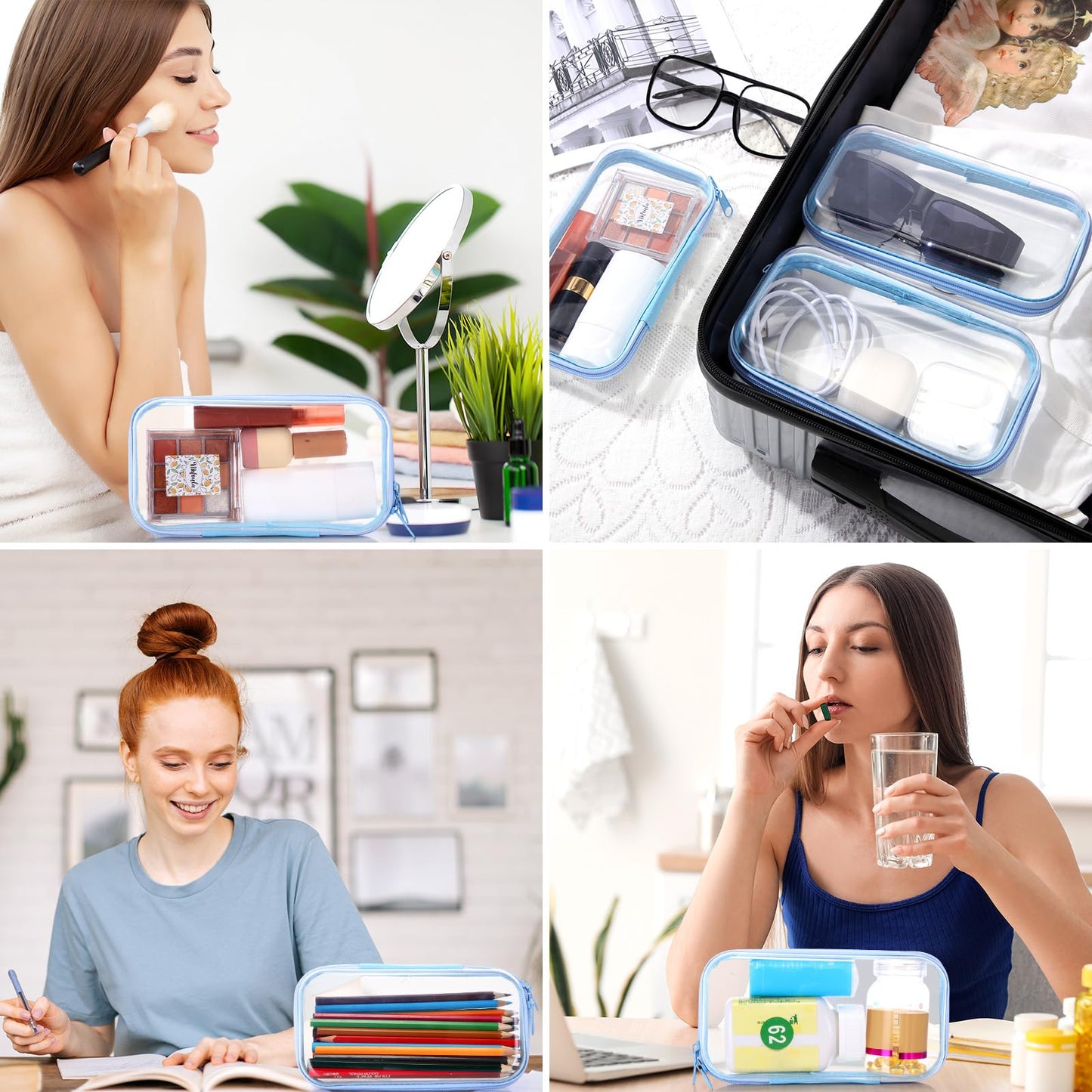 Sanwuta 6 Pcs Clear Hard Zipper Case Pencil Pouches Hard Plastic Zipper Pouches Makeup Bag Transparent Cases for Snacks Plastic Storage Organizer Box for Travel(Black,7.48 x 3.94 x 2 Inch)