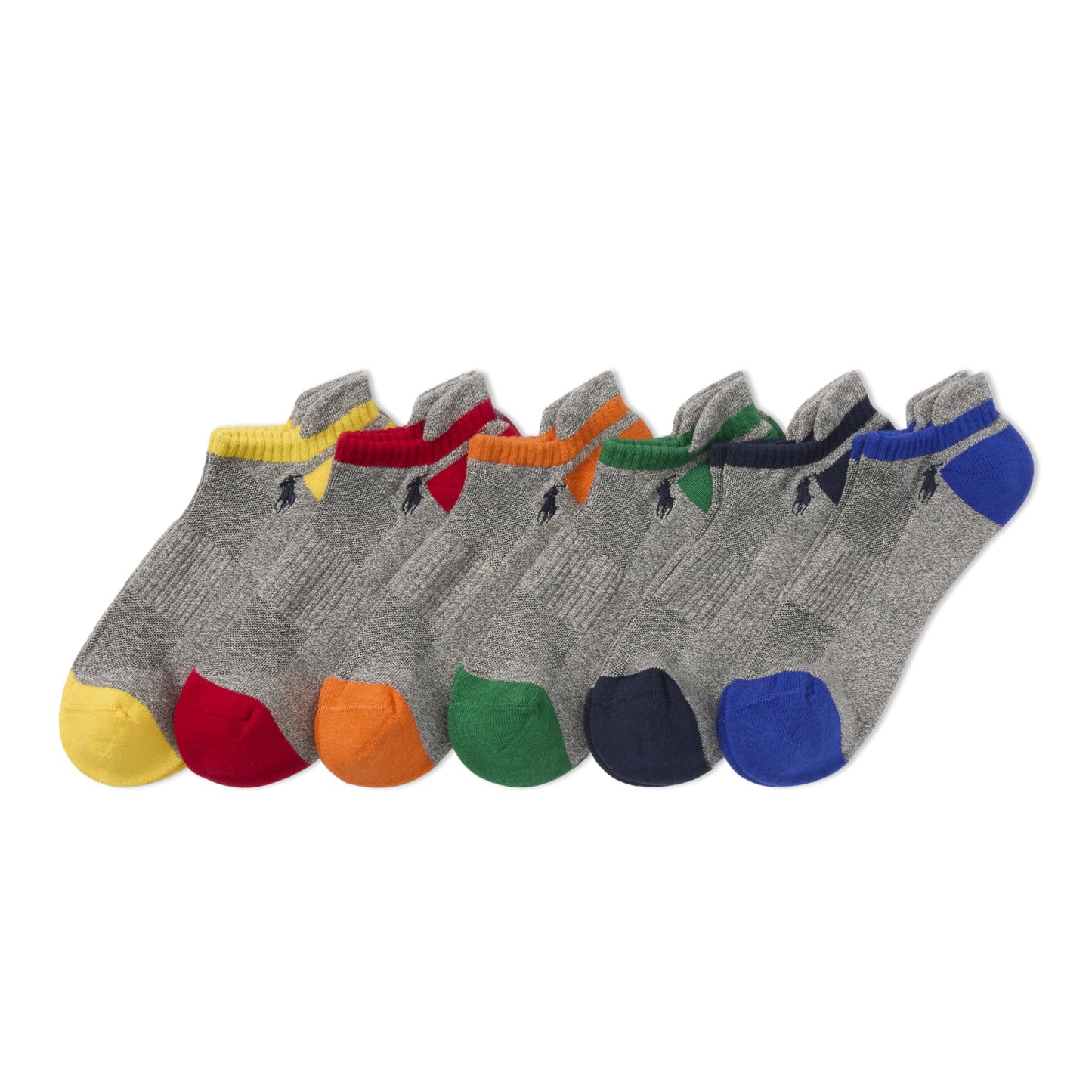 Polo Ralph Lauren Men's Athletic Performance Cotton Low Cut Socks-6 Pair Pack-Moisture Wicking Mesh, Multicolor Tip, 6-12.5