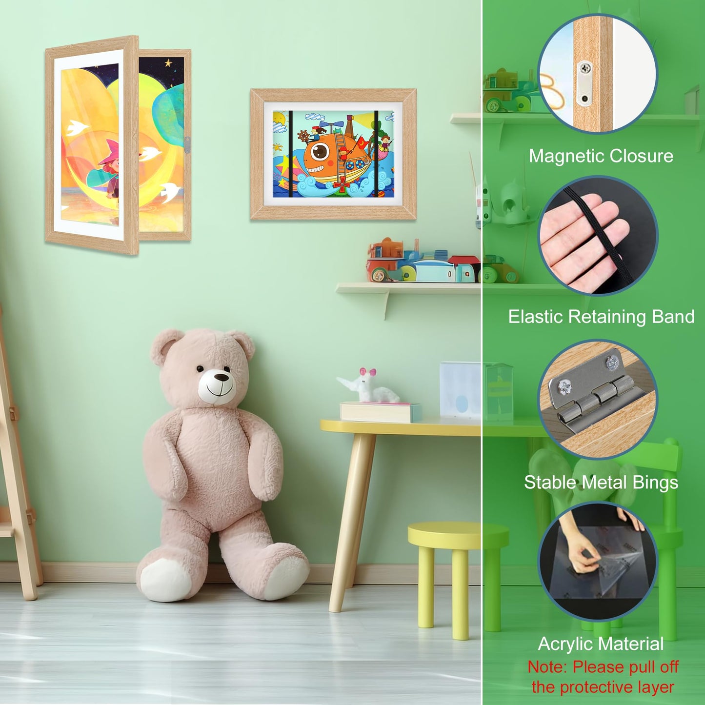 4 Pack Kids Art Frame, 8.5x11 Front Opening Kids Artwork Frames Changeable, Chind Artwork Display Storage Frame for 3D Picture Crafts, Children Drawing Hanging Art, Holds 50-100 Pcs (Walnut)