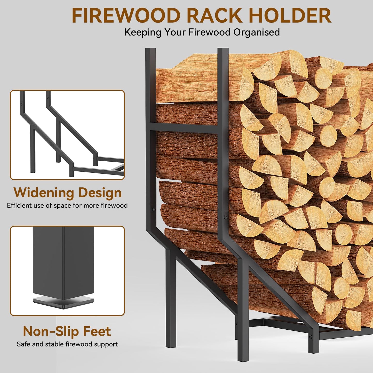 8.6FT Firewood Rack Holder Outdoor, Heavy Duty Metal Firewood Storage Stand for Patio, Stable Log Holder Wood Stacker Firewood Organizer for Porch Backyard