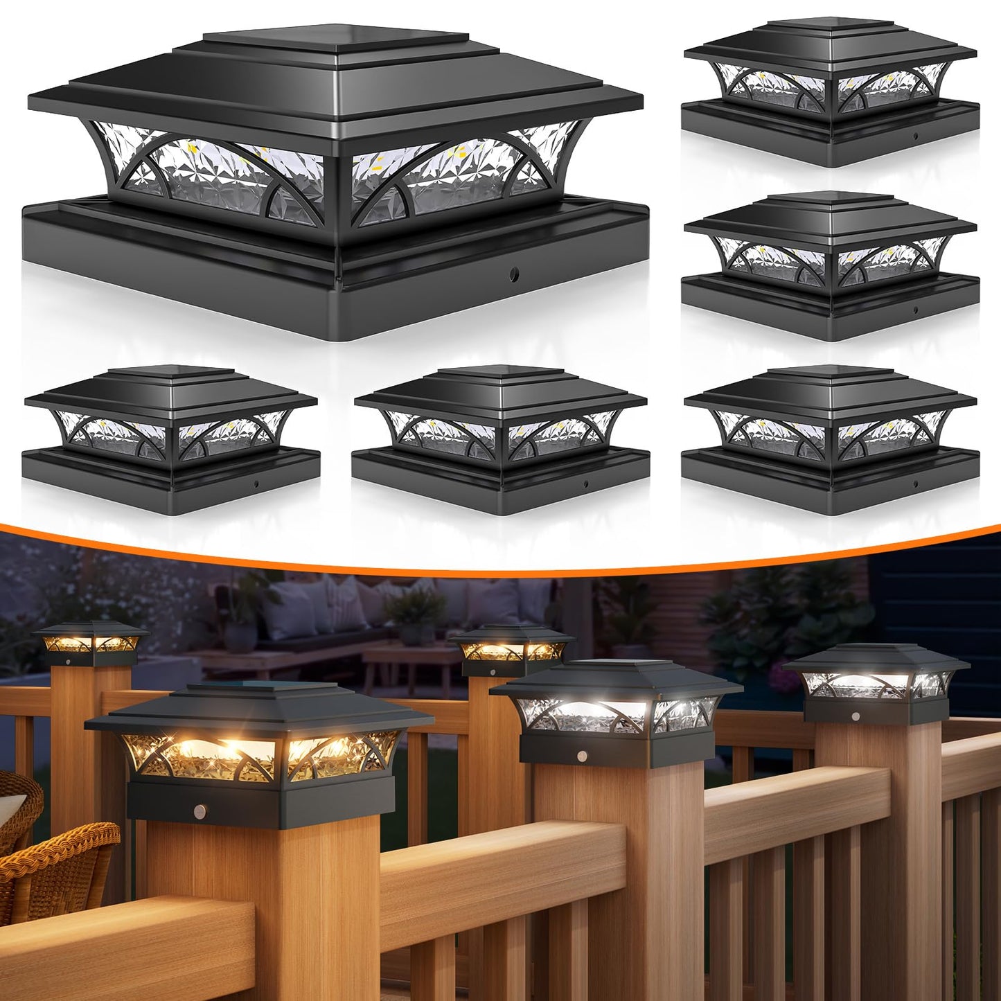 APONUO Solar Post Cap Lights,Fence Post Solar Lights,2-Mode Solar Post Lights Outdoor Waterproof Garden Patio Yard Lights for Fence Deck 4x4 5x5 6x6,Auto On/Off,Easy to Instal,Black 6 Pack