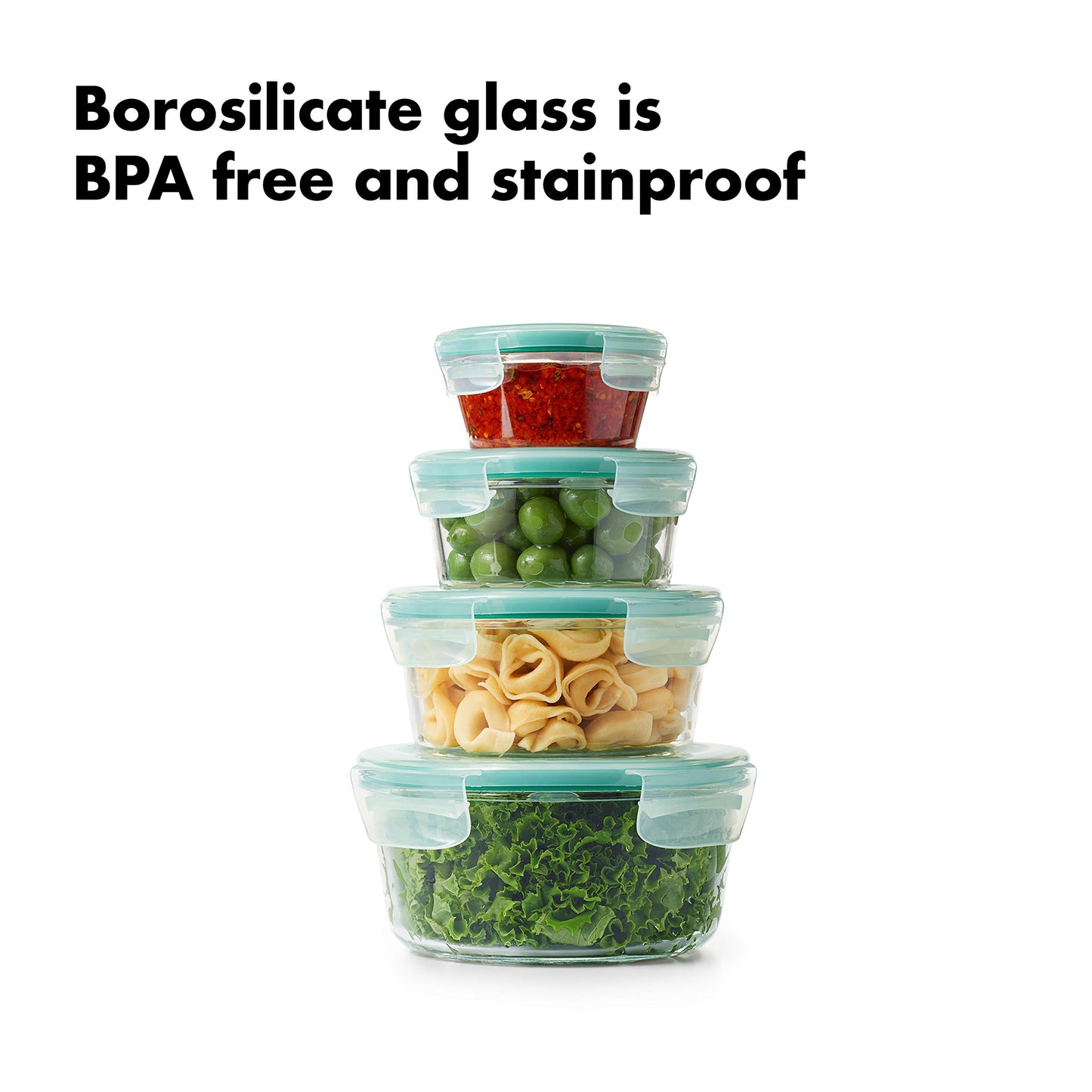 OXO Good Grips 8 Piece Smart Seal Airtight Glass Round Container Set,Blue