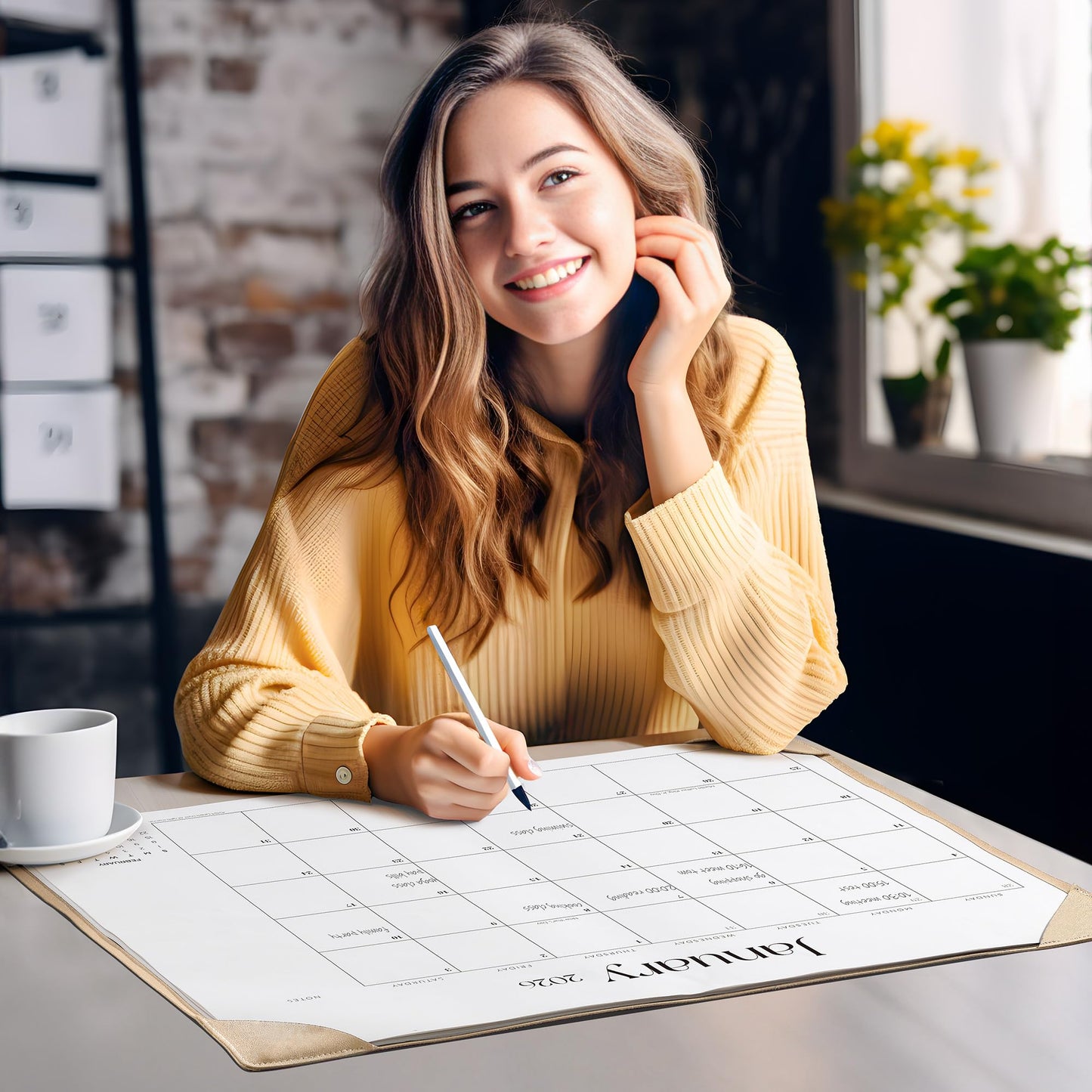 Simplified Desk Calendar 2026-2027 with Desktop Mat, Cabbrix Large Desk Pad Calendar 21 x 16.5 Inch Runs From July 2026 to December 2027, Desk Blotter Calendar for Home School and Office (Apricot)