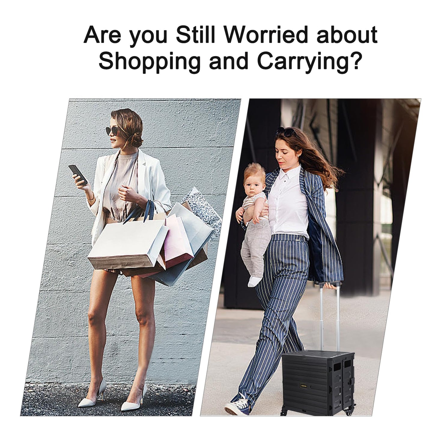 Foldable Utility Cart Folding Portable 360°Rolling Wheels Handcart with Durable Heavy Duty Plastic Telescoping Handle Collapsible 4 Rotate Wheels for Travel Shopping Moving Luggage Office Use.