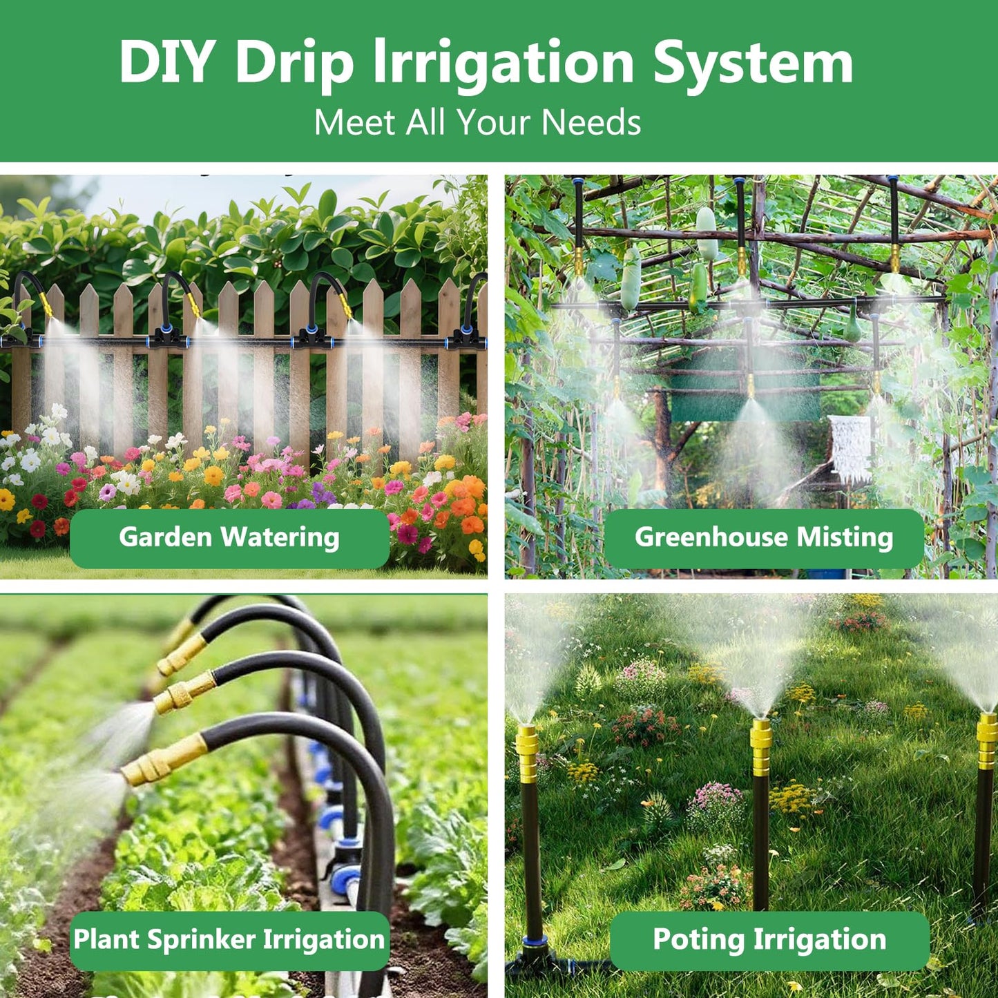 65FT 5/16 Inch Drip Irrigation System for Garden, 2026-Upgrade High-Flow Garden Watering Kit with 20 Adjustable Copper Nozzles, Even Water Distribution for Lawn & Greenhouse