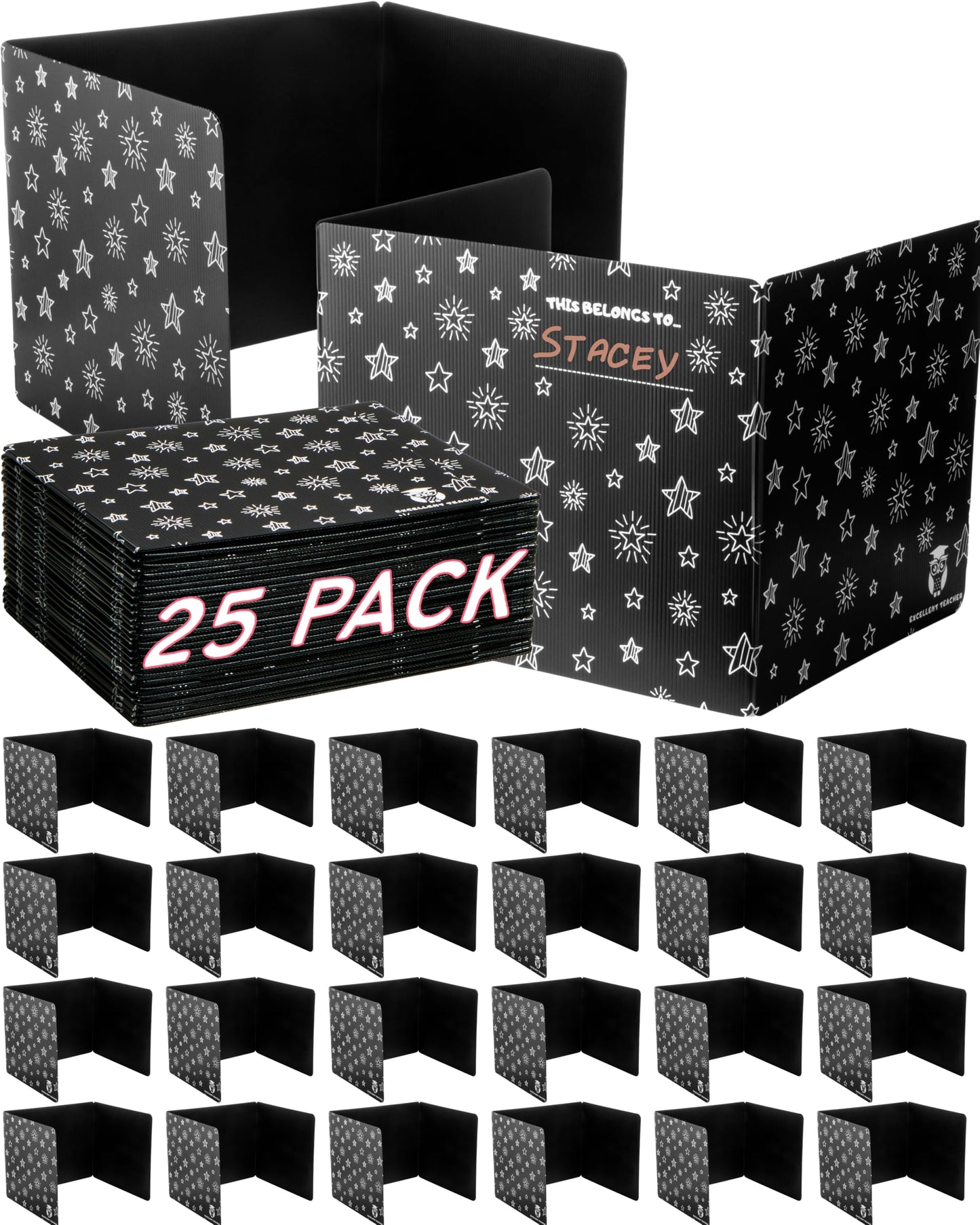 25 Plastic Privacy Folders for Students — Durable — Black Desk Dividers for Students, Easy-Store Privacy Shields for Student Desks, Testing Dividers for Classroom, Test Divider for Student Desks