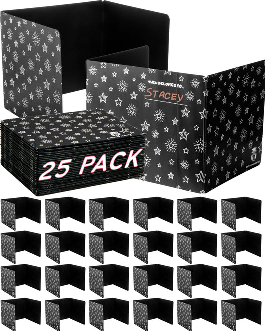 25 Plastic Privacy Folders for Students — Durable — Black Desk Dividers for Students, Easy-Store Privacy Shields for Student Desks, Testing Dividers for Classroom, Test Divider for Student Desks