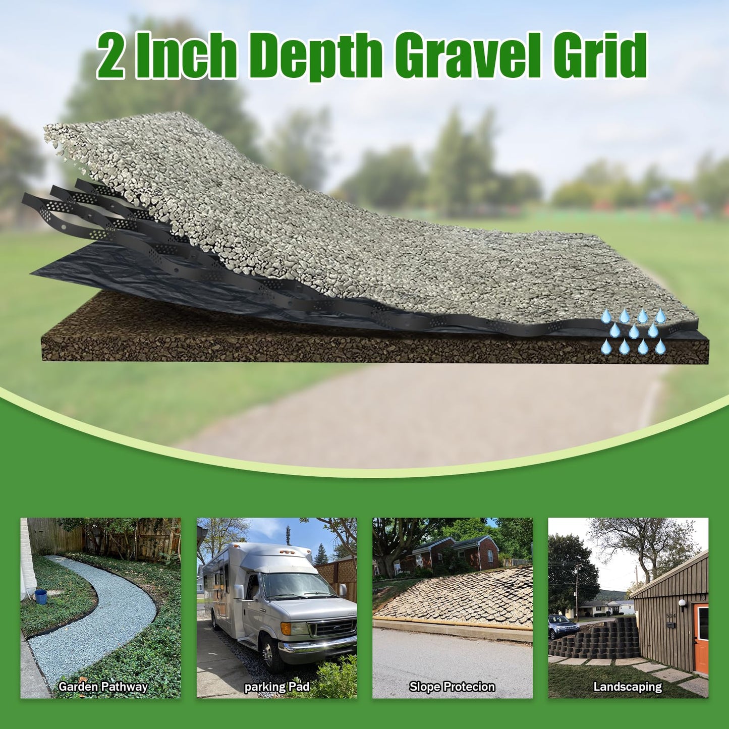 2" Thick Gravel Ground Grid 6.5ft x 16.5ft - Geo Grid Driveway Stabilization Grids, Gravel Retainer Grid 1885 LBS Per Sq ft, Geocell Geogrid for Walkway Driving RV Parking Slopes and Garden