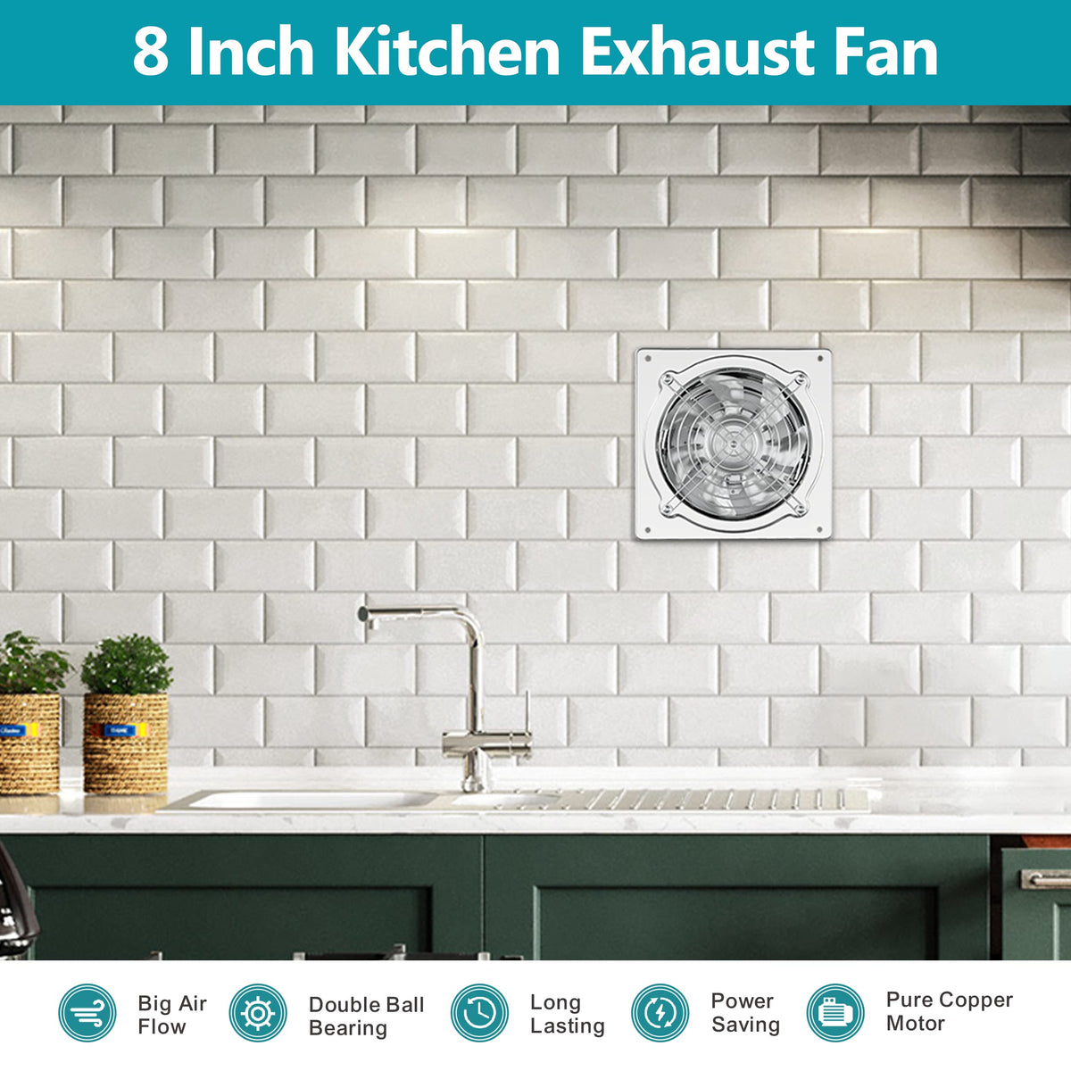HG Power 8 Inch Kitchen Exhaust Fan, 576 CFM Attic Exhaust Fan, Wall Mounted Garage Ventilation Fan, Basement Extractor Fan with Backdraft Damper for Home Office Commercial Use