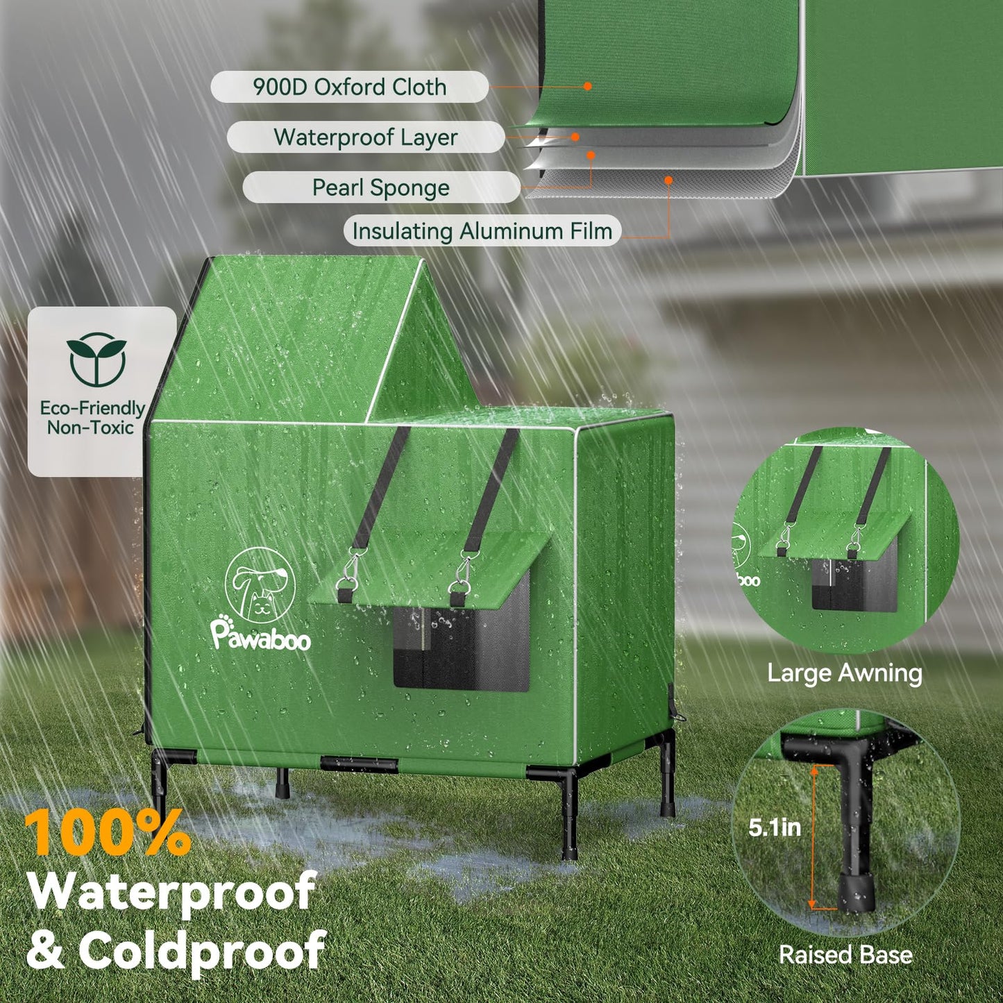 Pawaboo Heated Cat House for Outdoor in Winter, Weatherproof Cats Shelter for Outside with Waterproof Awning & Elevated Base, Insulated Outdoor Cats House with Heater for Feral Barn Cat