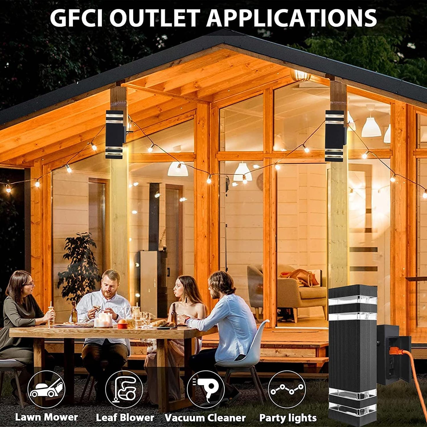 WEIJAN Outdoor Wall Light Built-in GFCI Outlet, Black Proch Lights Wall Mount, LED Up and Down Modern Exterior Wall Lighting Fixture Outside Wall Sconces