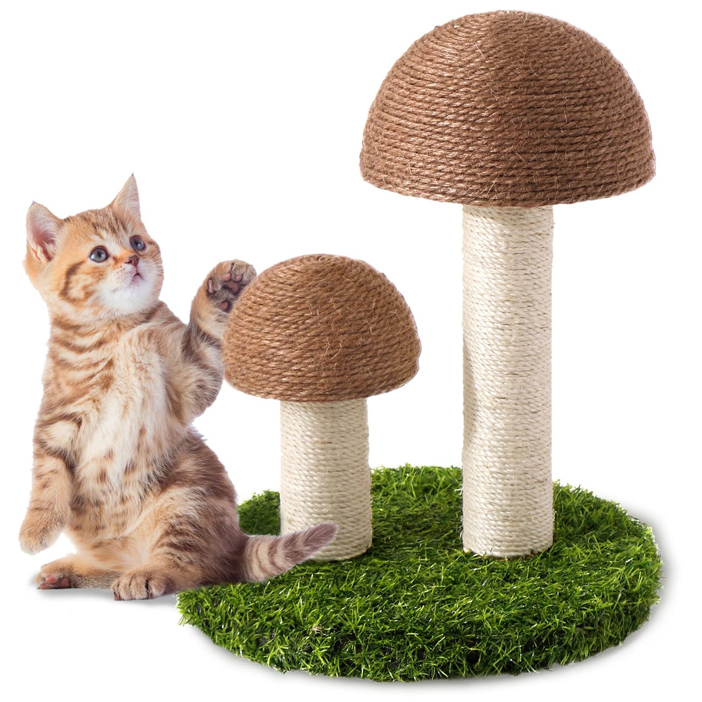 Lihaobm Cat Scratching Post - Mushroom Cat Scratcher Featuring with Natural Sisal Caps Scratch Pole and Sturdy Base for Kittens & Small Cats - Brown
