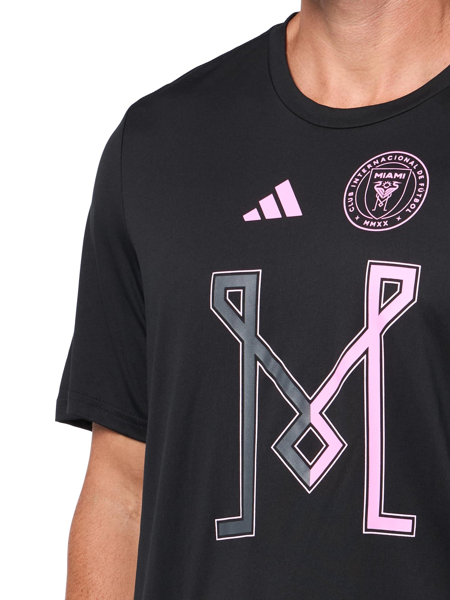adidas Mens Inter Miami CF Pre-Game Short Sleeve Soccer T-Shirt,Black/Club Inter De Futbol Miami,Large