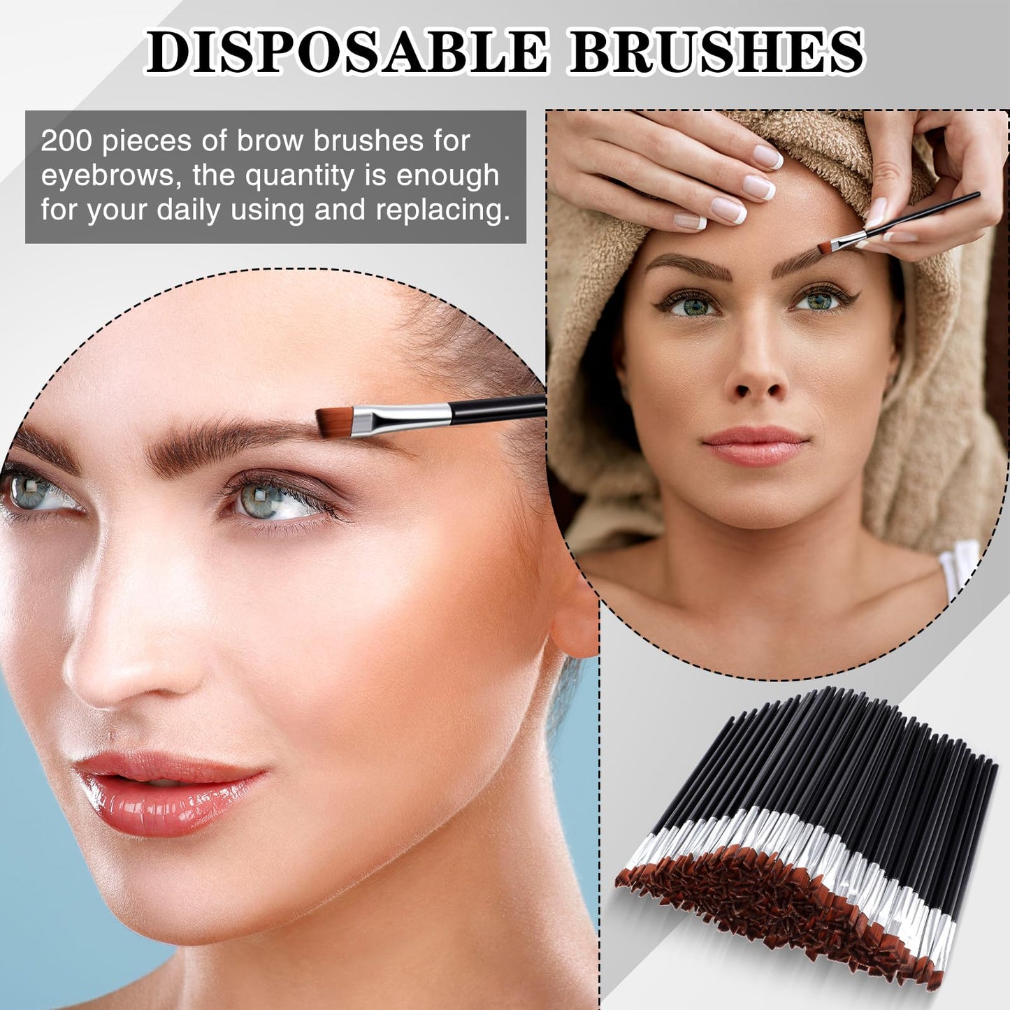 Gerrii 200 Pieces Disposable Angled Eyebrow Brushes Bulk Brow Tint Brushes Eye Makeup Brush Eyeliner Brush Tinting for Women Girls Salon Beauty Cosmetic Make up Tool Esthetician Supplies(Silver)