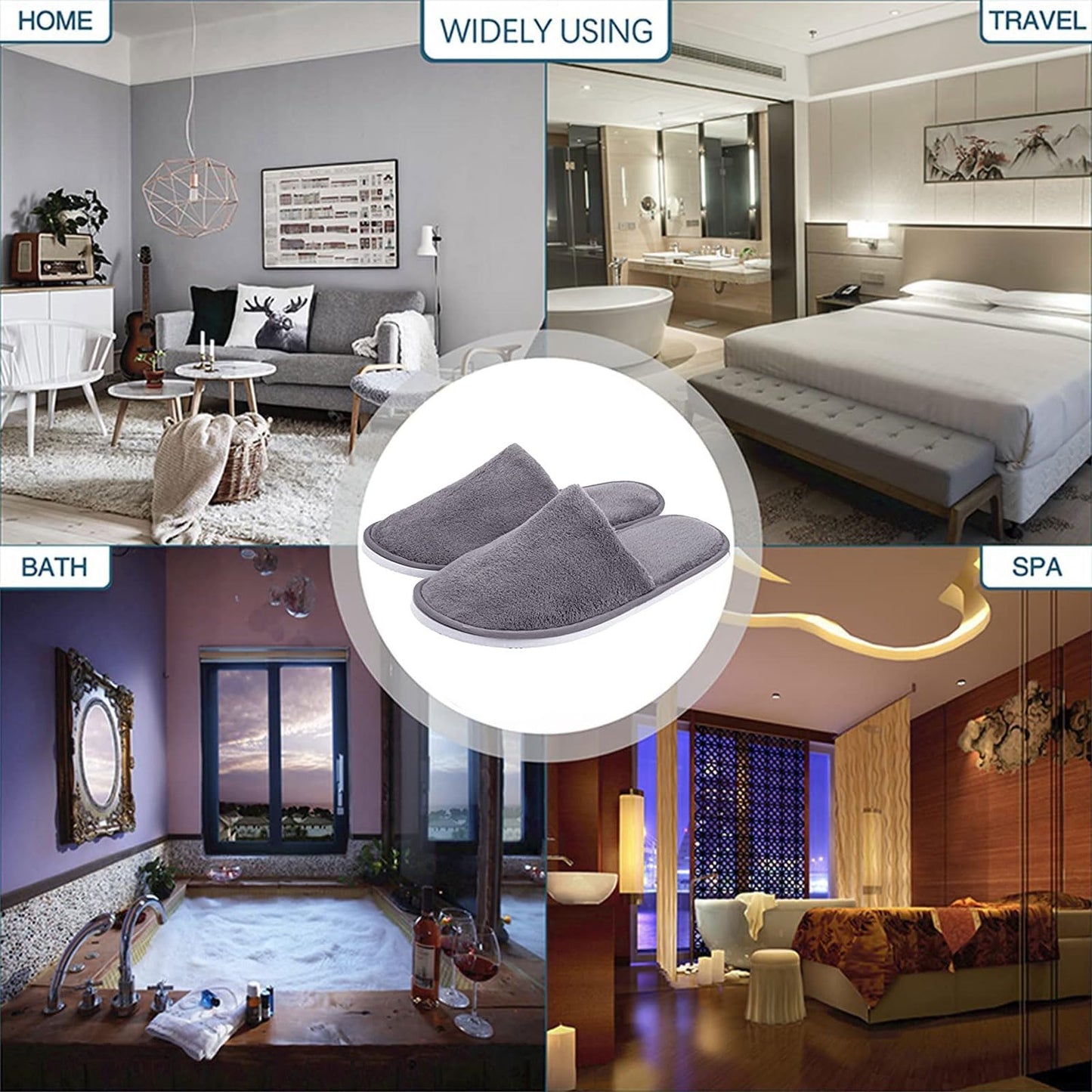 12 Pairs Disposable Slippers, Washable Home House Slipers Non Slip Spa Slippers Grey Reusable Indoor Slippers for Women Men Guest Hotel Home Travel