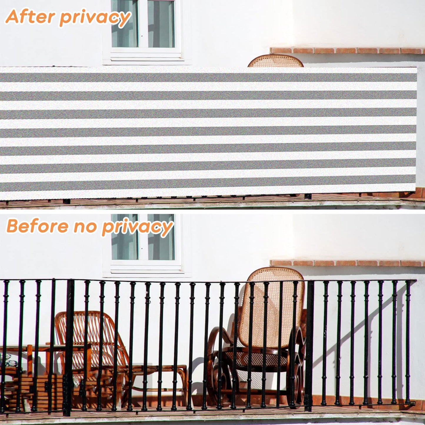 Balcony Privacy Screen Cover, 3ft *16.5ft Fence Privacy Screen Mesh Windscreen UV Protection Weather-Resistant for Balcony, Deck, Patio, Porch, Railing, Garden-Include Cable Ties (Grey and White)
