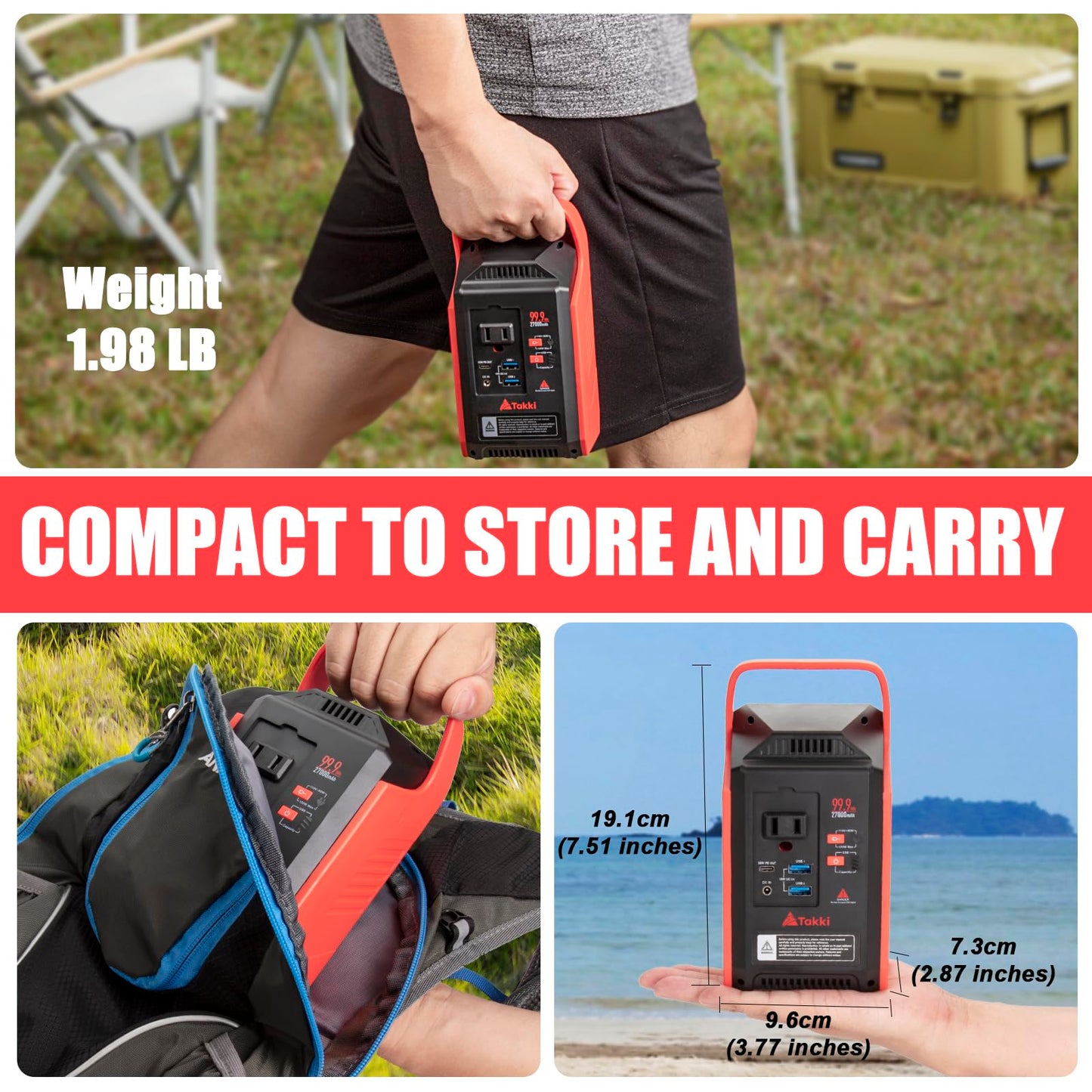Takki 120W Peak Solar Generator Portable Power Station with Panels 21W Included, 99Wh Solar Power Bank Charger AC Outlet for Camping Emergency Outdoor Tent
