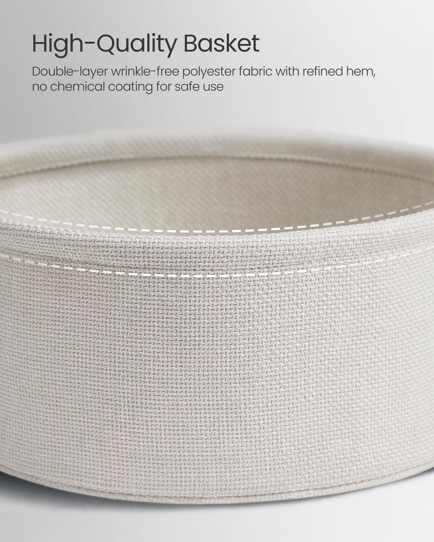 VASAGLE LILEA Collection - Small Round Side End Table, Modern Nightstand with Fabric Basket, Cement Gray and Cream White ULET223G49