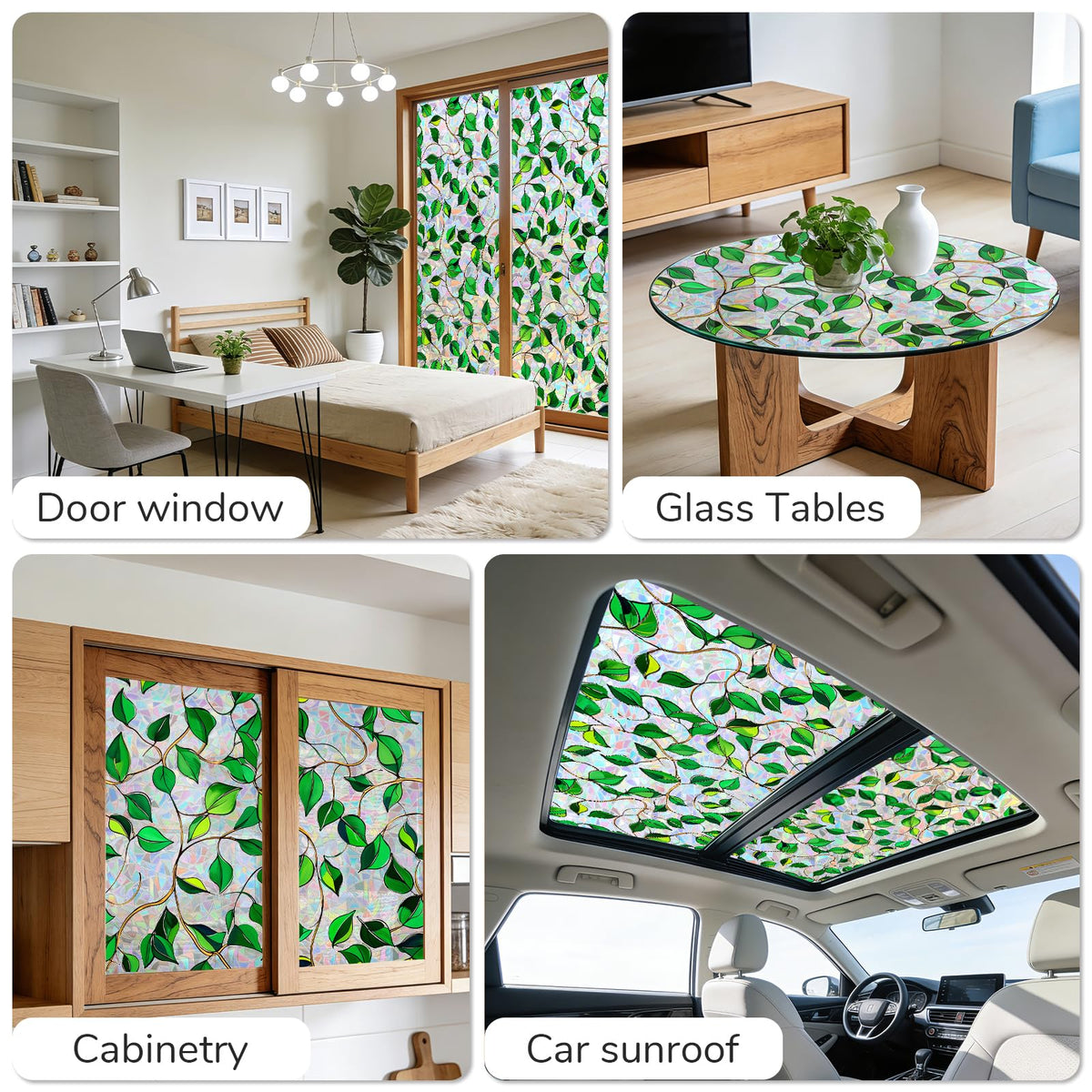 NINETREX Window Privacy Film with Installation Tools, No Glue Stained Glass Static Cling Window Tint 3D Decorative Frosted Leaf Pattern for Door and Home Decor 60 X 200cm