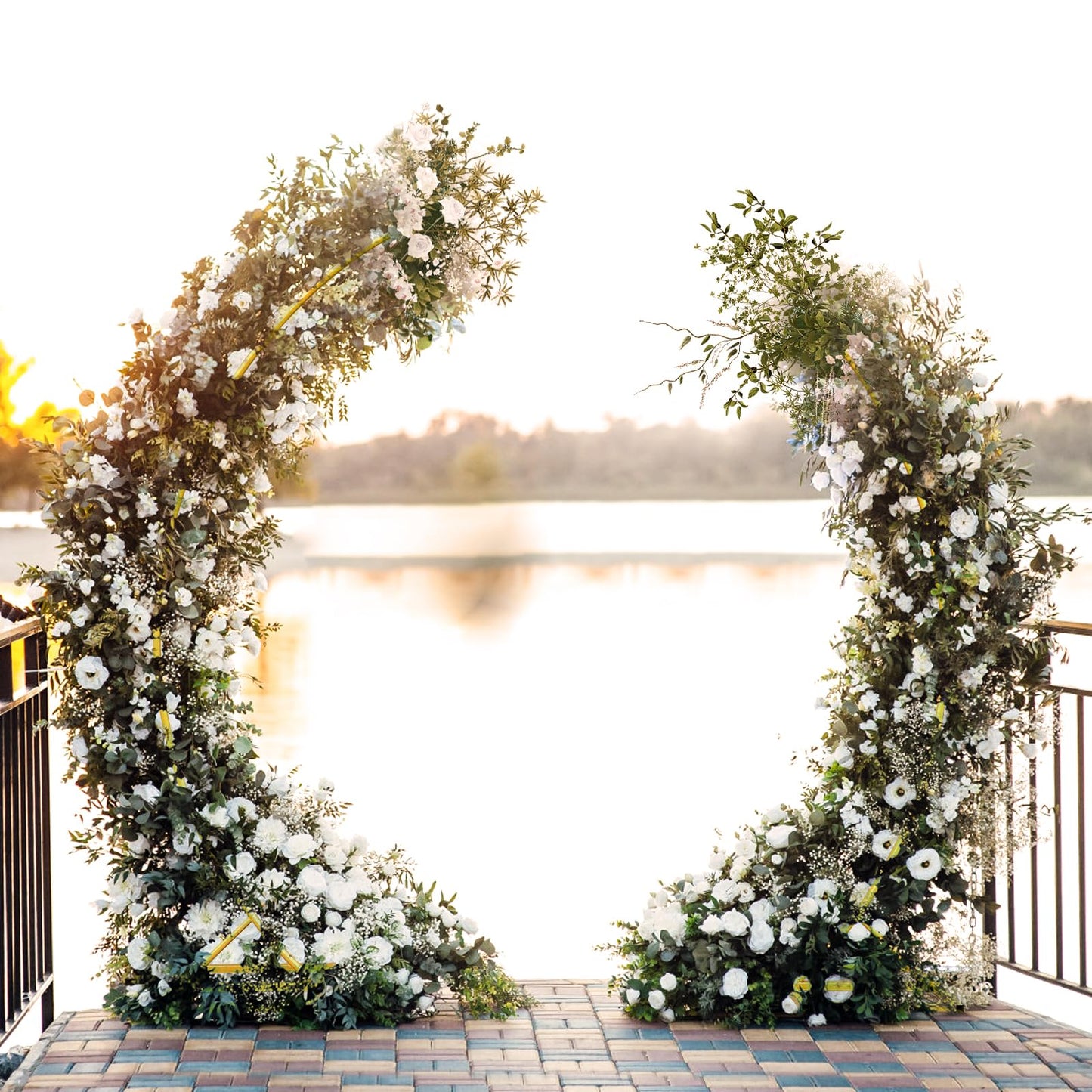 ZpigToor Metal Open Arch Backdrop Stand,Set of 2 Curved Arch Backdrop Half Moon Wedding Arches for Ceremony,Birthday,Baby Shower,Floral Stand,Ramadan Decoration (Gold,6.7FT & 5.8FT)