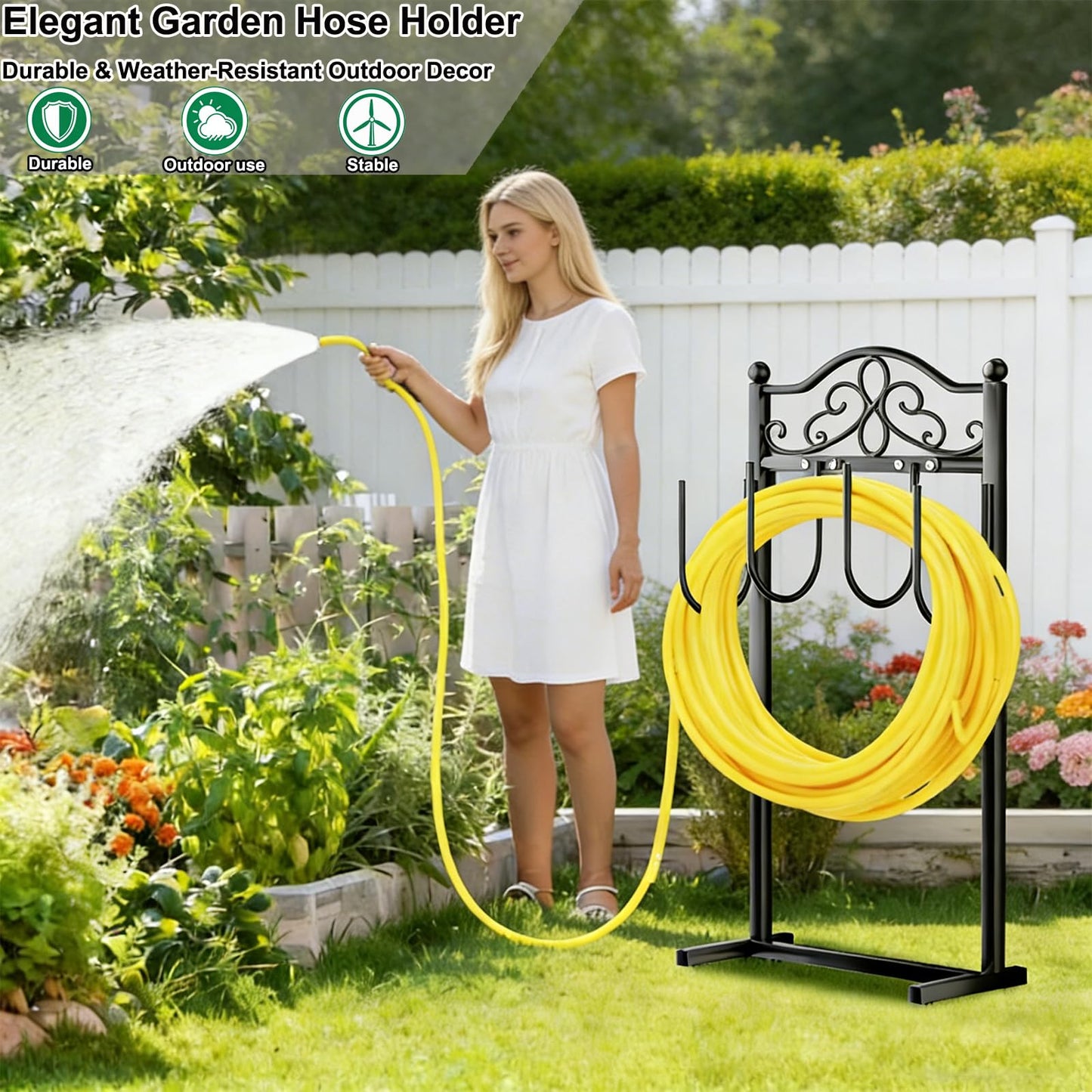 Shomextol Garden Hose Holder, Easy Coiling & Tangle-Free Metal Hose Reel, Portable Water Hose Storage Organizer for 100FT Hoses, Black for Lawn, Yard and Garden.