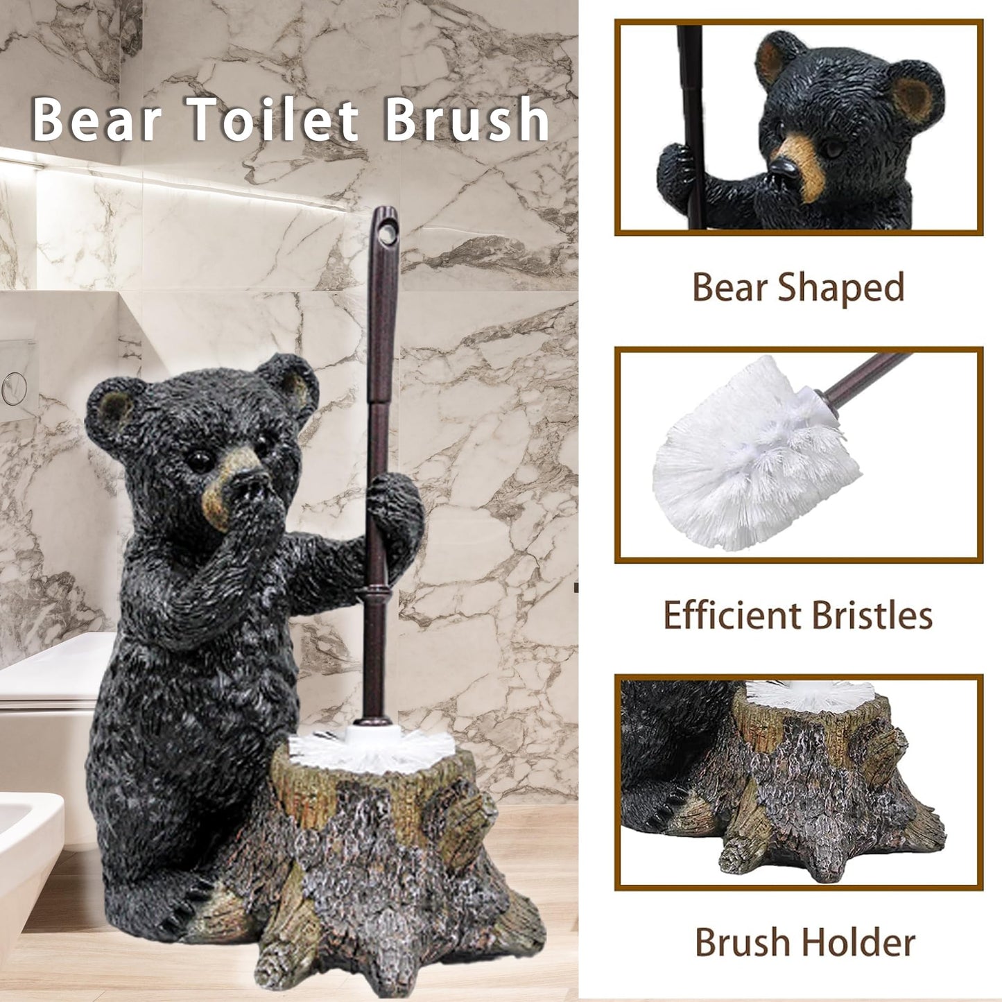 Toilet Brush Holder Set for Bathroom Super Cute Bear Base Solidly Toilet Bowl Brush and Holder Flexible and Durable Style Stylish Toilet Cleaner Brush Saving Storage Space Toilet Brushes for Bathroom