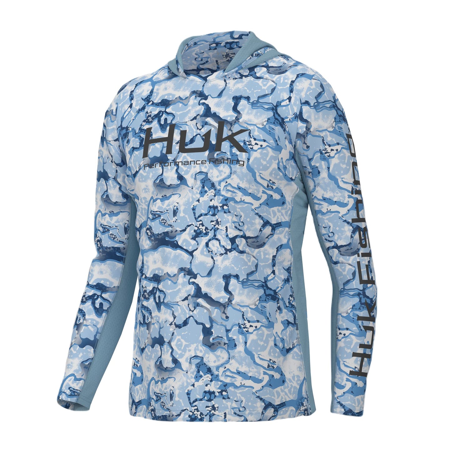 HUK Men's Standard Icon X Pattern Hoodie, Fishing Shirt with Sun Protection, Inside Reef-Azure Blue, XX-Large