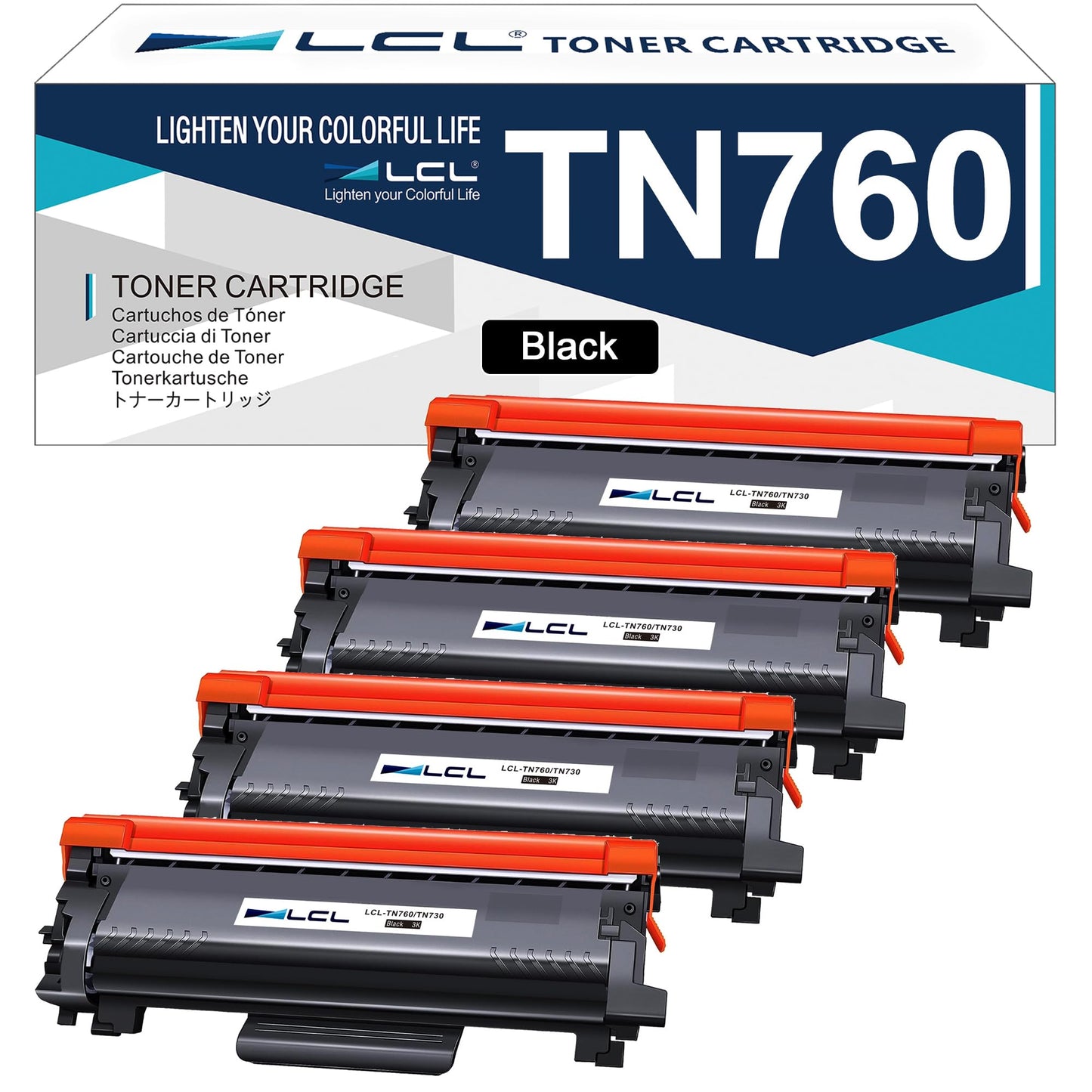 (with Chip) LCL TN760 TN730 Compatible Toner Cartridges Replacement for TN-760 TN-730 3000 Pages for HL-L2350DW HL-L2390DW HL-L2395DW HL-L2370DW HL-L2310D HL-L2357DW HL-L2370DN (4 Black)
