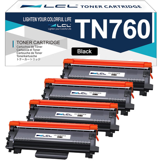 (with Chip) LCL TN760 TN730 Compatible Toner Cartridges Replacement for TN-760 TN-730 3000 Pages for HL-L2350DW HL-L2390DW HL-L2395DW HL-L2370DW HL-L2310D HL-L2357DW HL-L2370DN (4 Black)