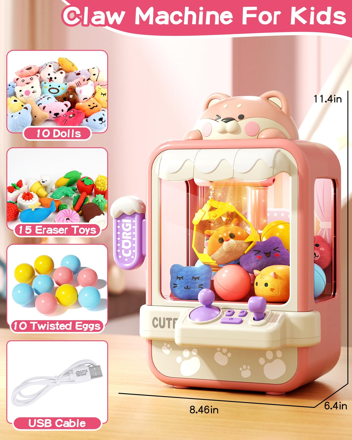 Claw Machine for Kids, Mini Candy Vending Grabber, Vending Machine Toys for Girls and Boys, Kids Party Games, Electronic Arcade Game Indoor Toy for Home Party Birthday Gifts & 35 Mini Toys (Small)