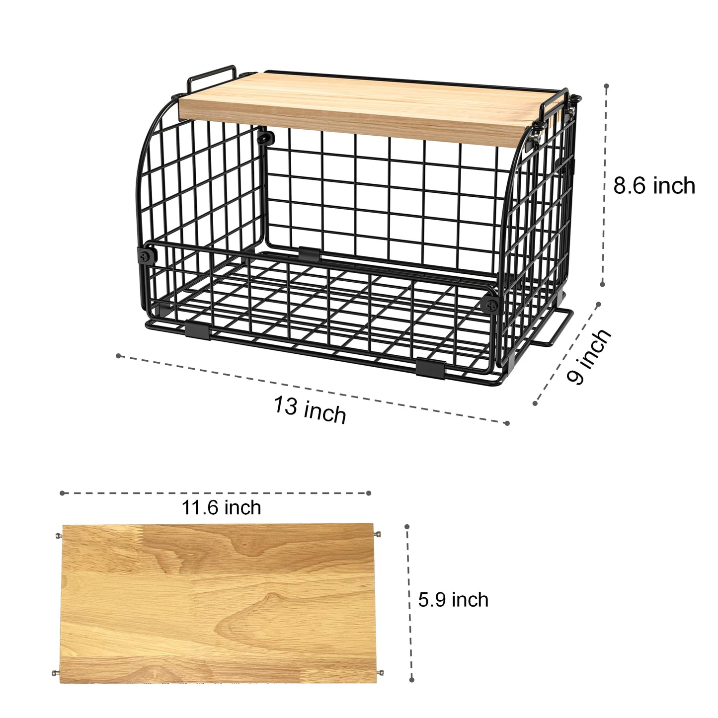 2 Set Stackable Wire Basket with Openable Top, Kitchen Counter, Pantry Organizer and Storage Produce Onion Potato Fruits Vegs Bread Food Snack Spice Organizing Bin for Cabinet Shelf Countertop Floor