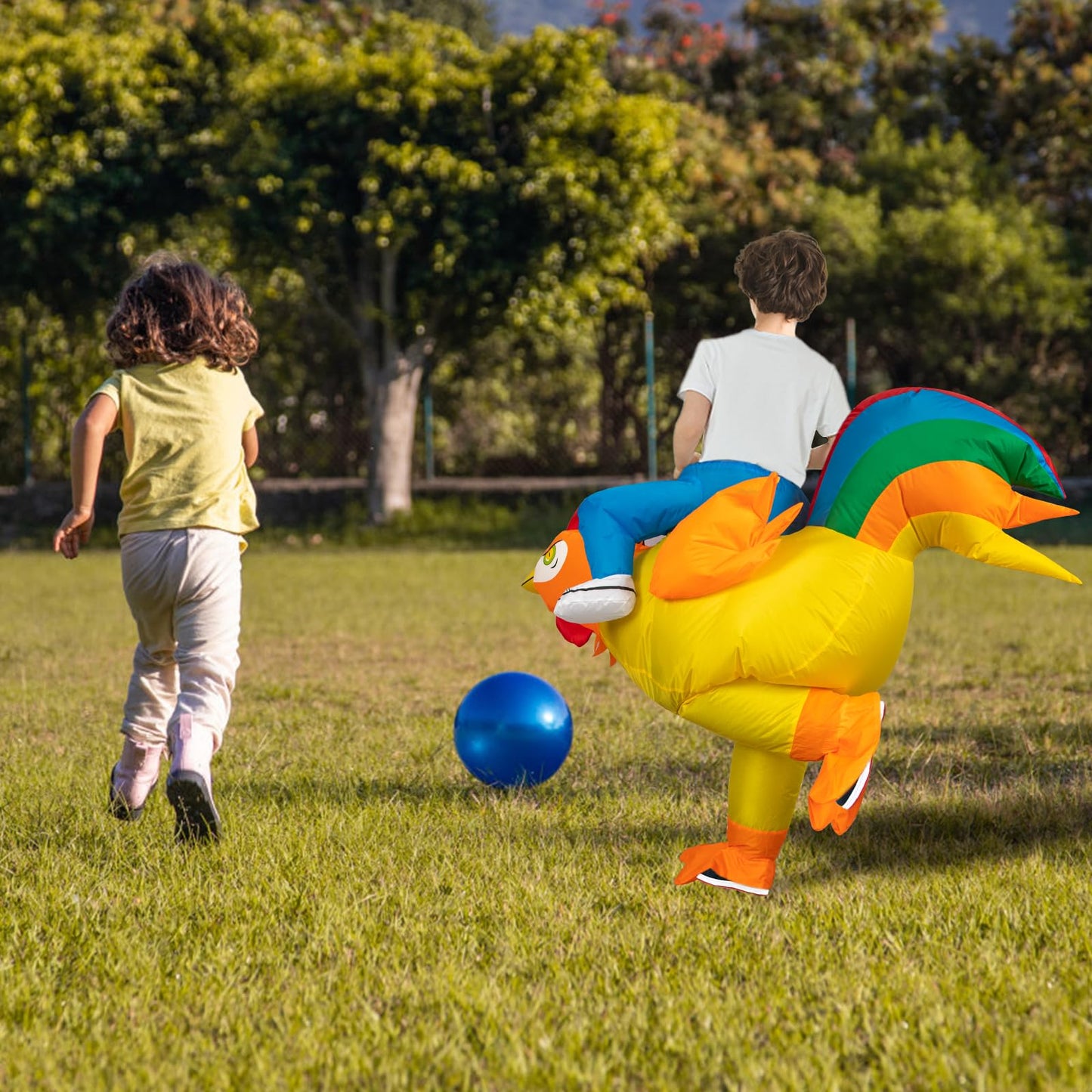Stegosaurus Inflatable Costume for Kids Ride On Chicken Costume Funny Halloween Costumes Rooster Blow up Costumes